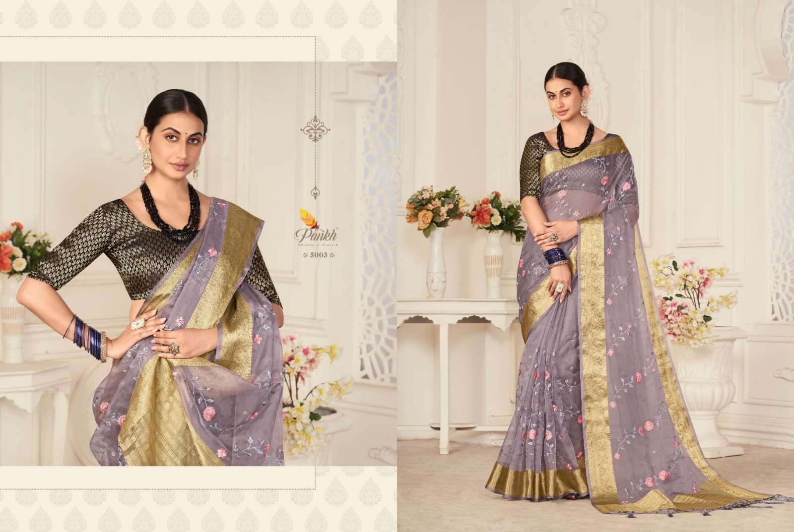 Shagun Vol-1 By Pankh Creation 5001 To 5009 Indian Traditional Wear Collection Beautiful Stylish Fancy Colorful Party Wear & Occasional Wear Organza Sarees At Wholesale Price