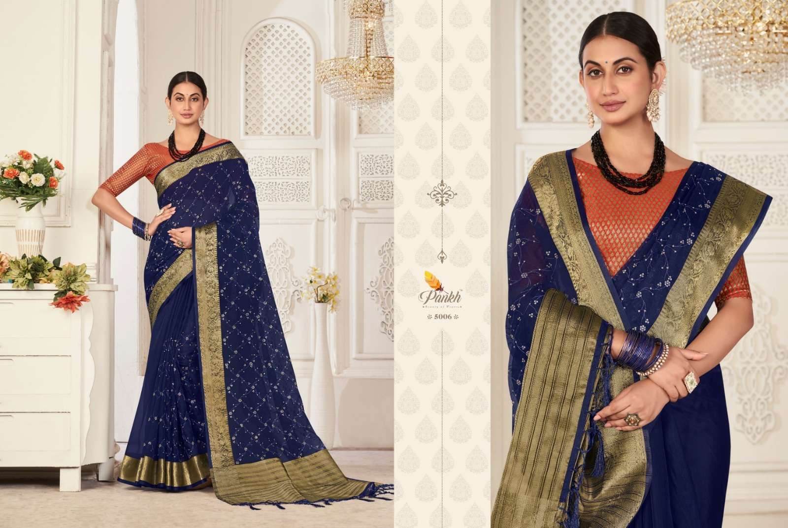 Shagun Vol-1 By Pankh Creation 5001 To 5009 Indian Traditional Wear Collection Beautiful Stylish Fancy Colorful Party Wear & Occasional Wear Organza Sarees At Wholesale Price