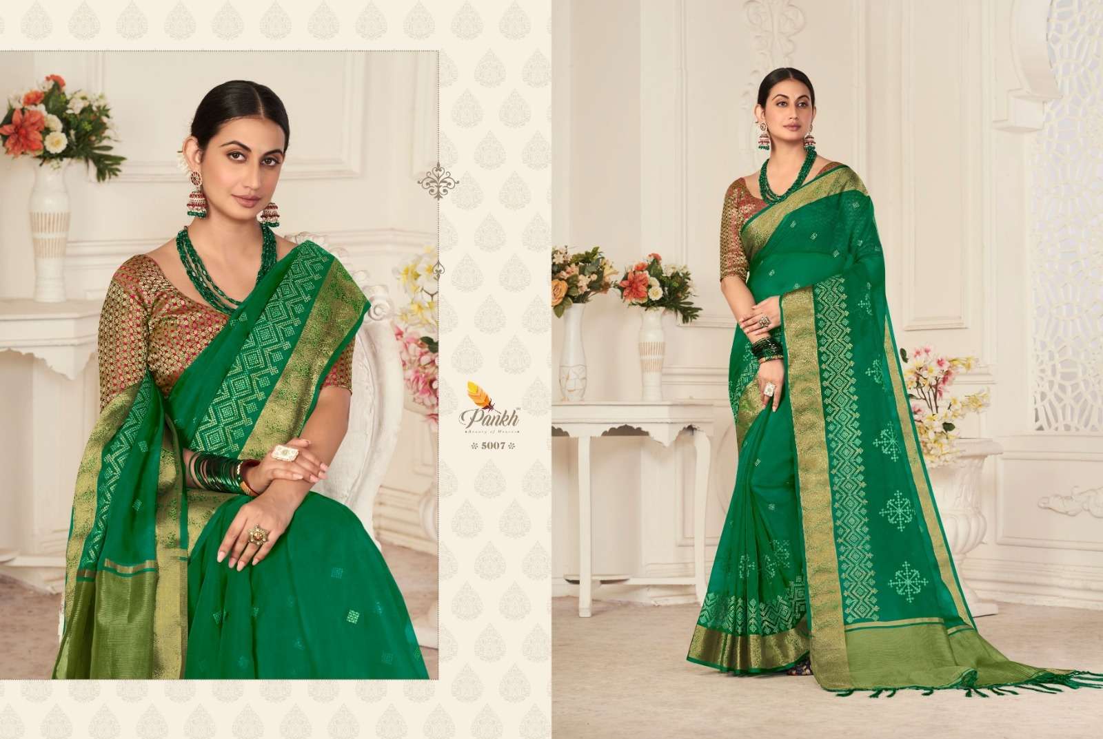 Shagun Vol-1 By Pankh Creation 5001 To 5009 Indian Traditional Wear Collection Beautiful Stylish Fancy Colorful Party Wear & Occasional Wear Organza Sarees At Wholesale Price