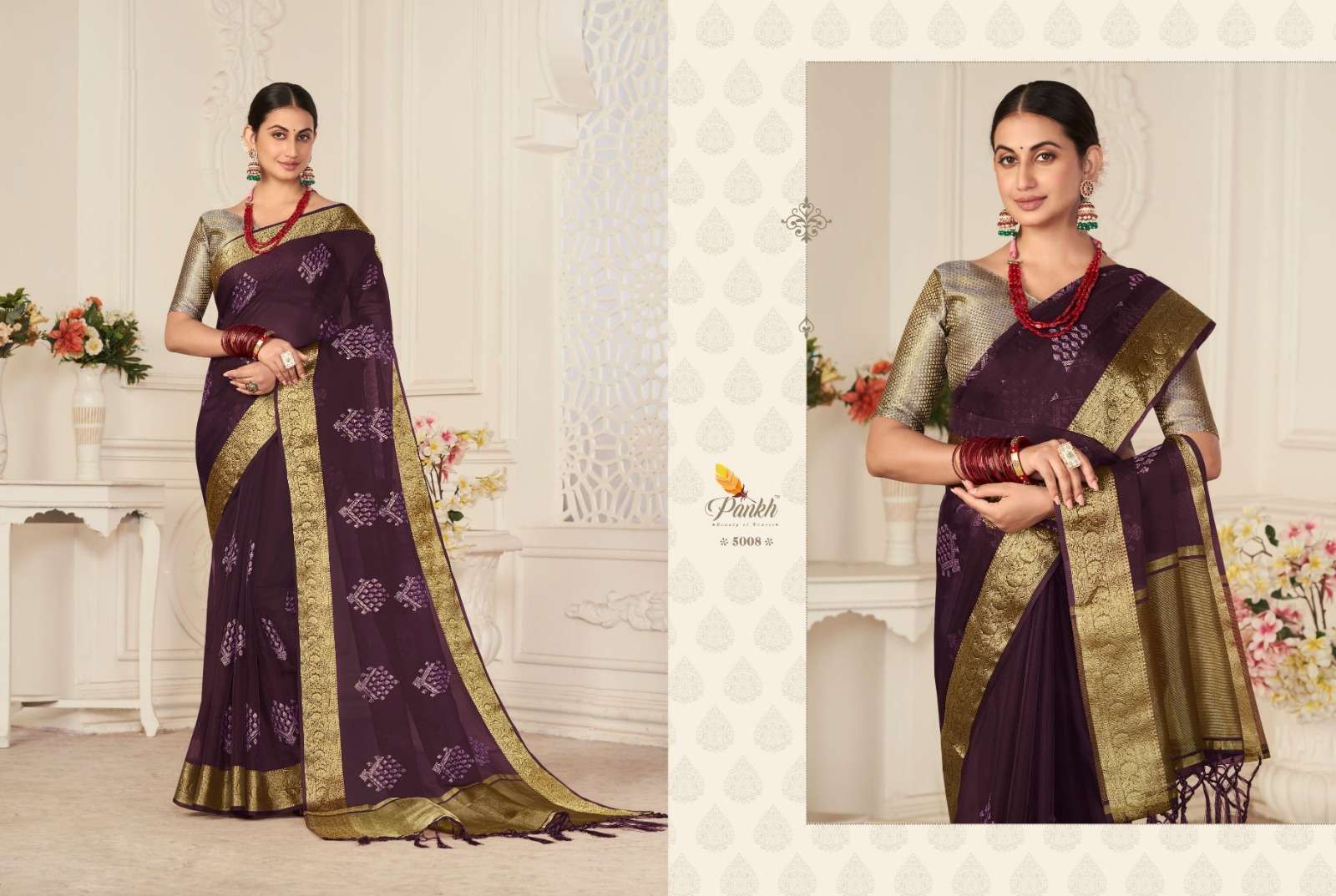 Shagun Vol-1 By Pankh Creation 5001 To 5009 Indian Traditional Wear Collection Beautiful Stylish Fancy Colorful Party Wear & Occasional Wear Organza Sarees At Wholesale Price