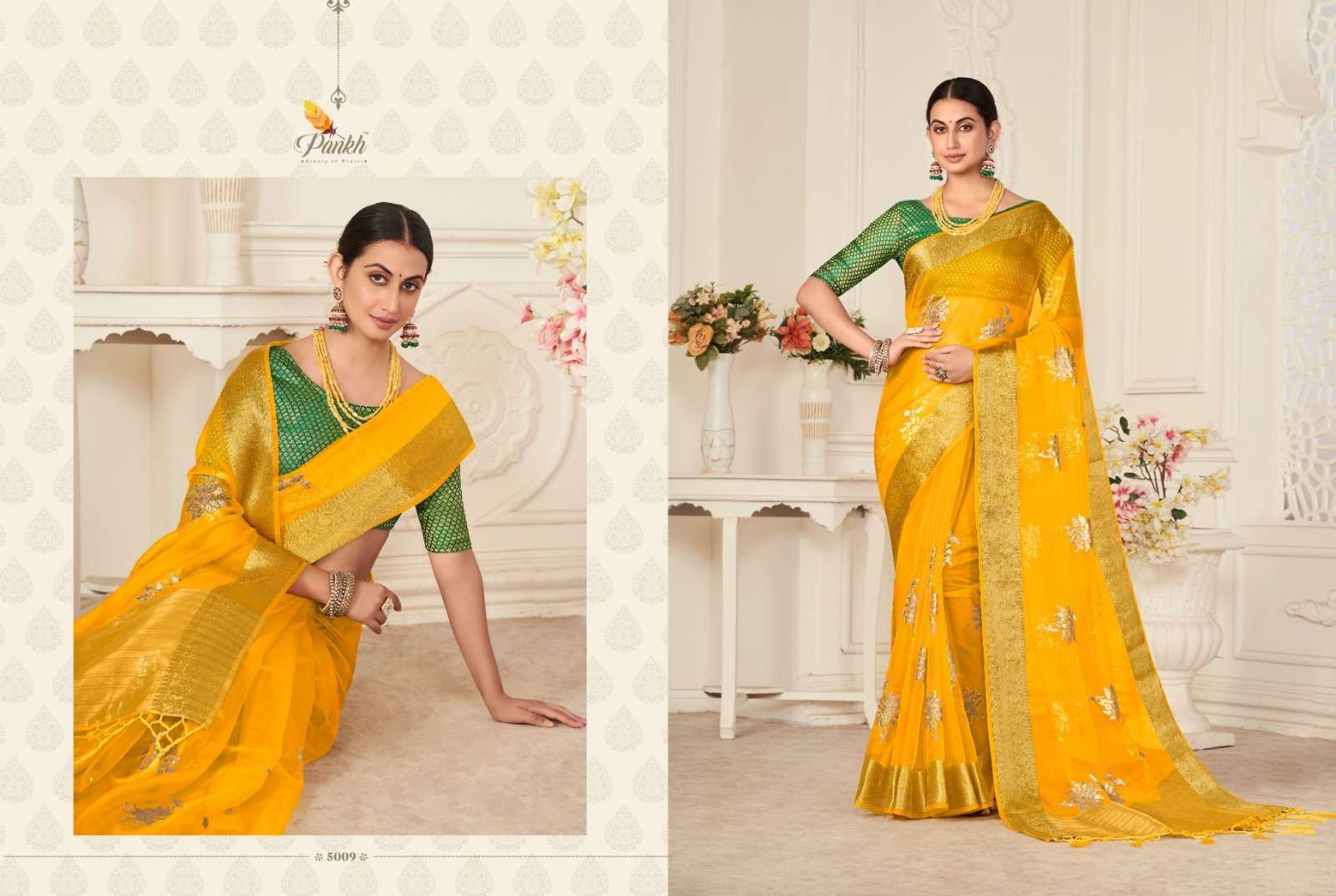 Shagun Vol-1 By Pankh Creation 5001 To 5009 Indian Traditional Wear Collection Beautiful Stylish Fancy Colorful Party Wear & Occasional Wear Organza Sarees At Wholesale Price