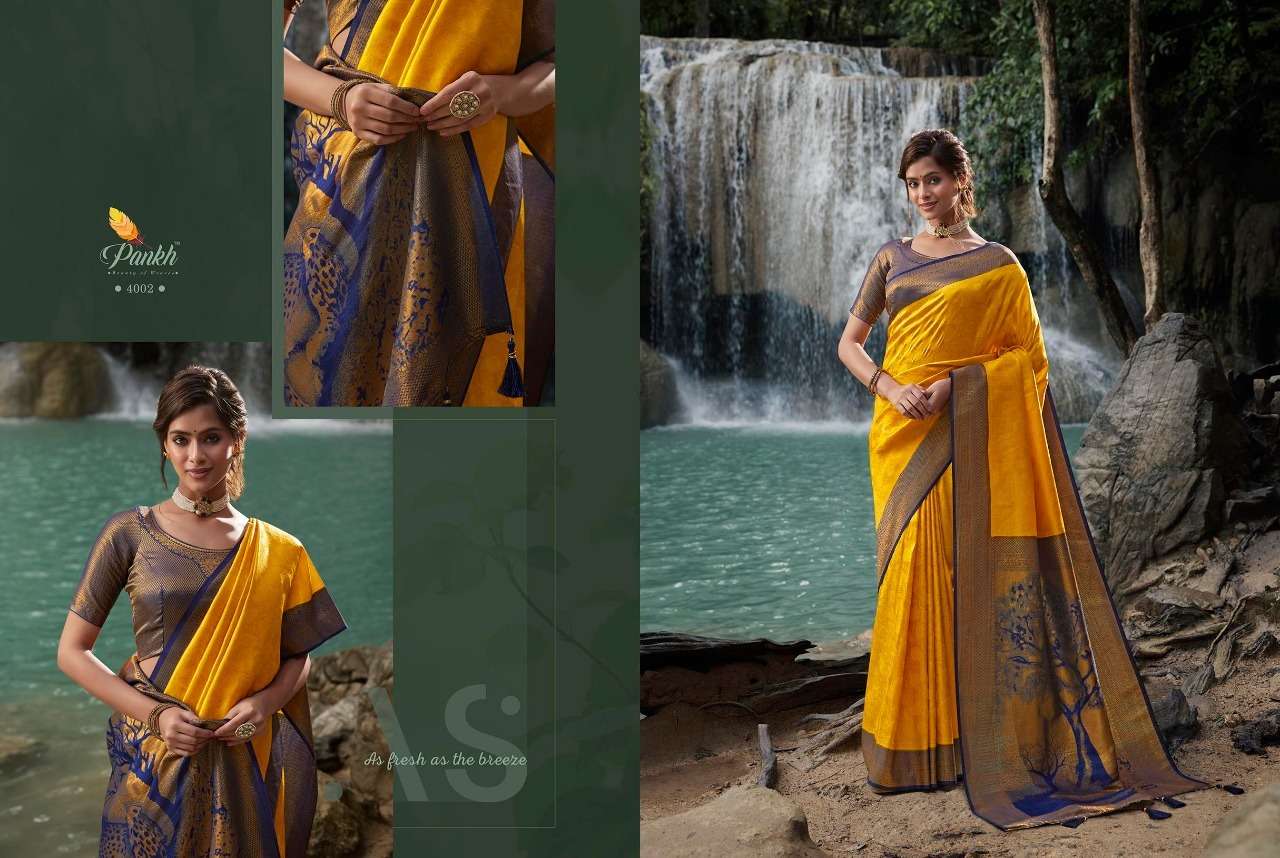 Parampara Silk Vol-4 By Pankh Creation 4001 To 4013 Indian Traditional Wear Collection Beautiful Stylish Fancy Colorful Party Wear & Occasional Wear Kanjivaram Silk Sarees At Wholesale Price