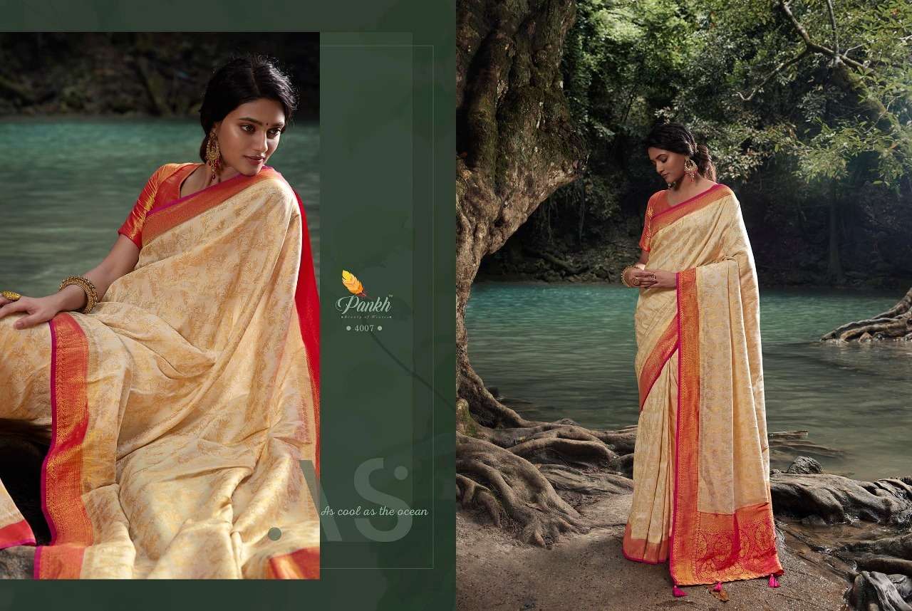 Parampara Silk Vol-4 By Pankh Creation 4001 To 4013 Indian Traditional Wear Collection Beautiful Stylish Fancy Colorful Party Wear & Occasional Wear Kanjivaram Silk Sarees At Wholesale Price