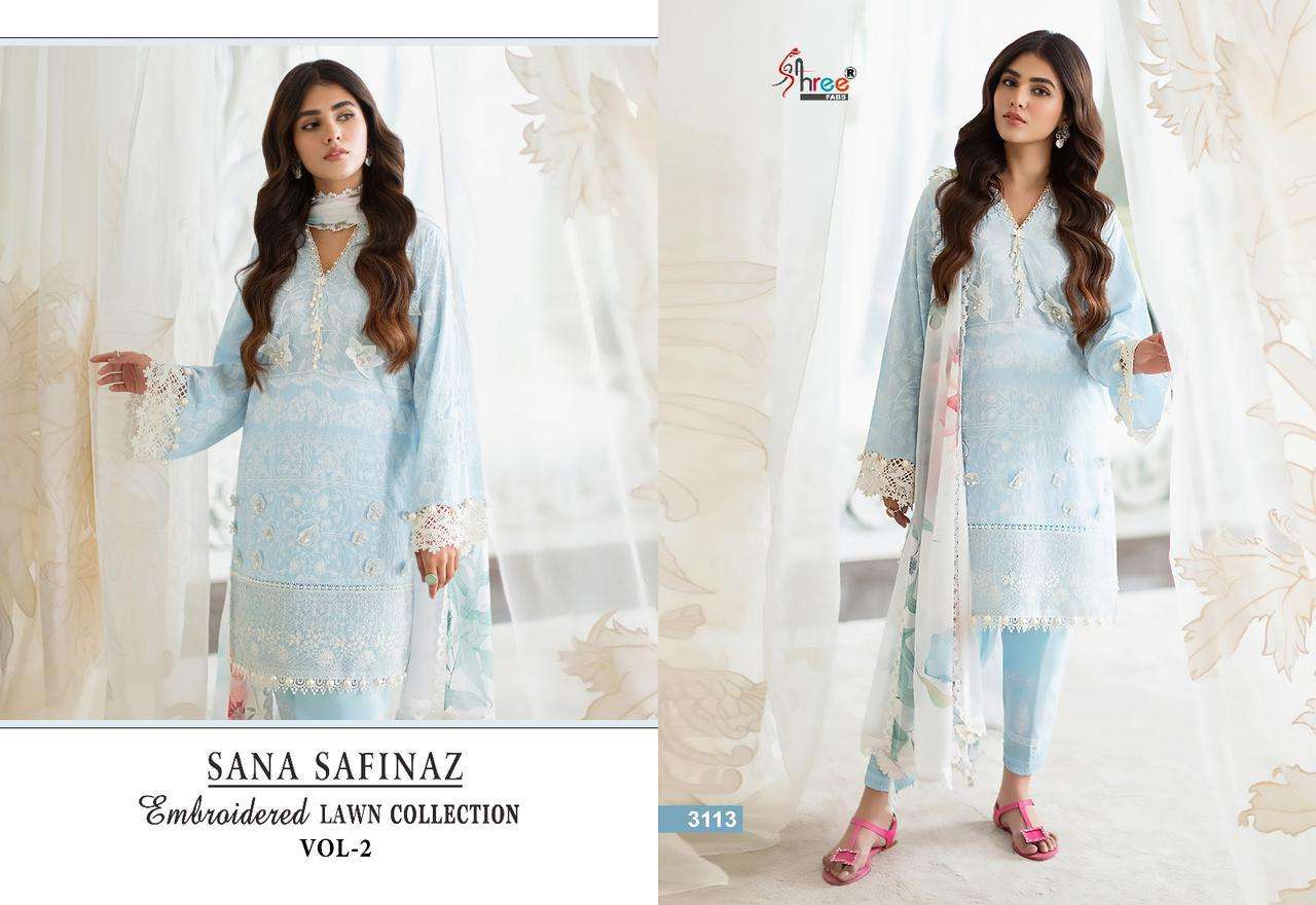 Sana Safinaz Embroidered Lawn Collection Vol-2 By Shree Fabs 3110 To 3117 Series Beautiful Pakistani Suits Colorful Stylish Fancy Casual Wear & Ethnic Wear Pure Lawn Cotton Embroidered Dresses At Wholesale Price