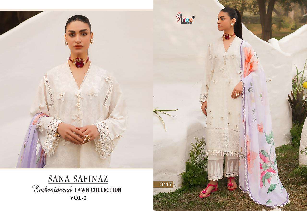 Sana Safinaz Embroidered Lawn Collection Vol-2 By Shree Fabs 3110 To 3117 Series Beautiful Pakistani Suits Colorful Stylish Fancy Casual Wear & Ethnic Wear Pure Lawn Cotton Embroidered Dresses At Wholesale Price