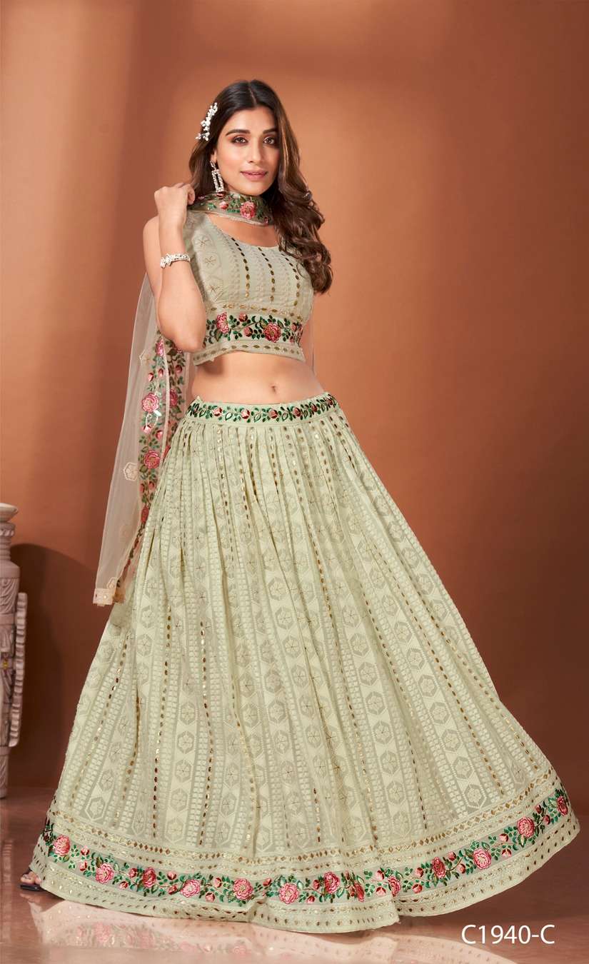 C-1940 By Amoha Trendz 1940-A To 1940-D Series Designer Beautiful Wedding Collection Occasional Wear & Party Wear Viscose Georgette Embroidered Lehengas At Wholesale Price