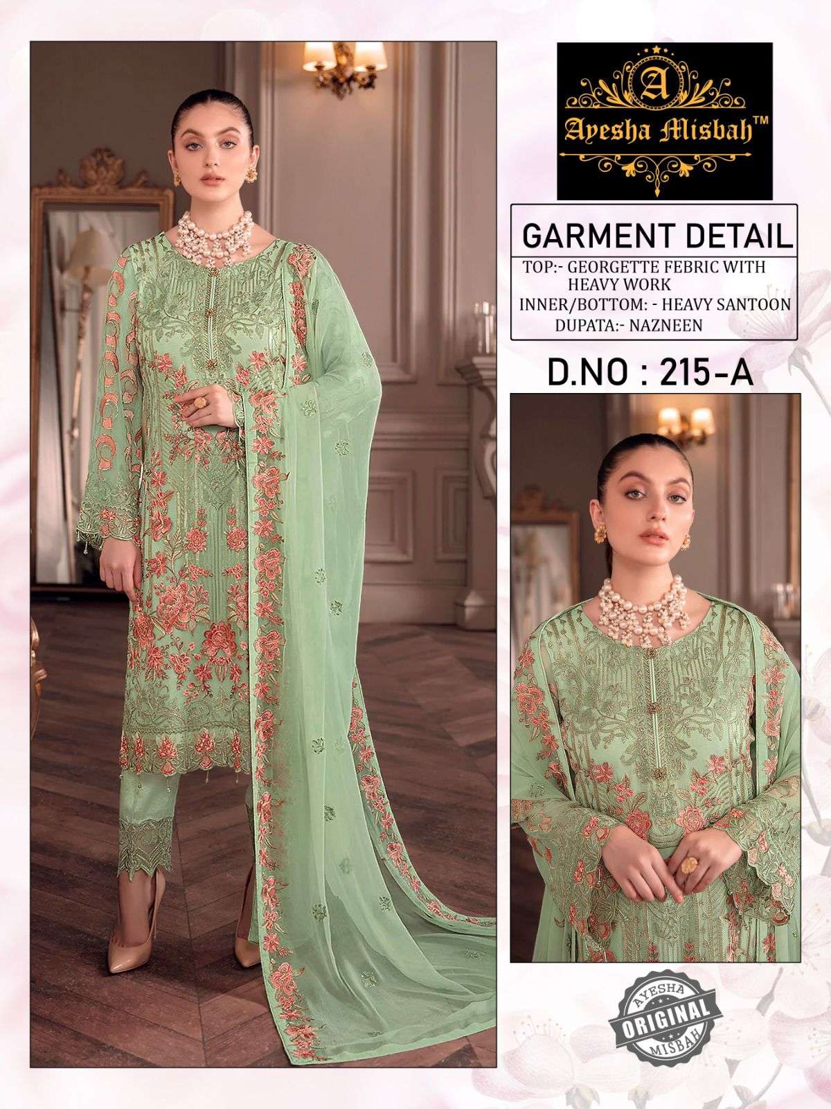 Ayesha Misbah 215 Colours By Fashid Wholesale 215-A To 215-F Series Beautiful Pakistani Suits Stylish Colorful Fancy Casual Wear & Ethnic Wear Heavy Georgette Embroidered Dresses At Wholesale Price