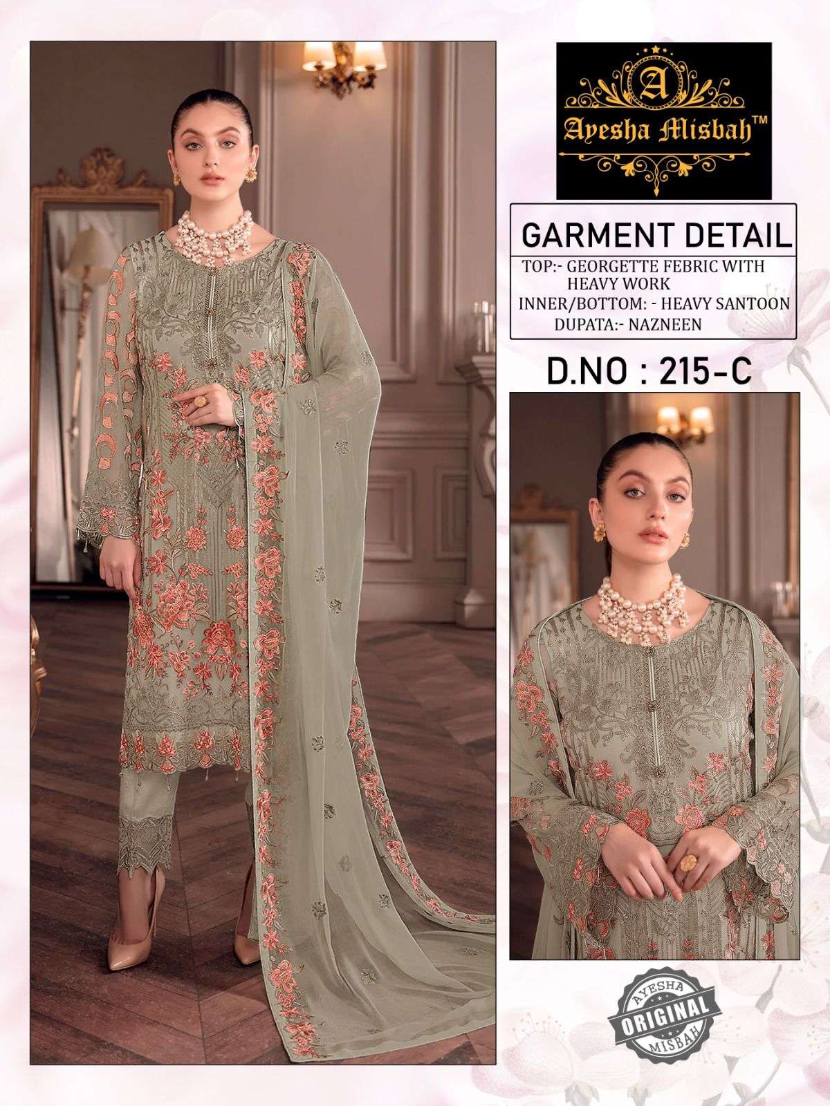 Ayesha Misbah 215 Colours By Fashid Wholesale 215-A To 215-F Series Beautiful Pakistani Suits Stylish Colorful Fancy Casual Wear & Ethnic Wear Heavy Georgette Embroidered Dresses At Wholesale Price