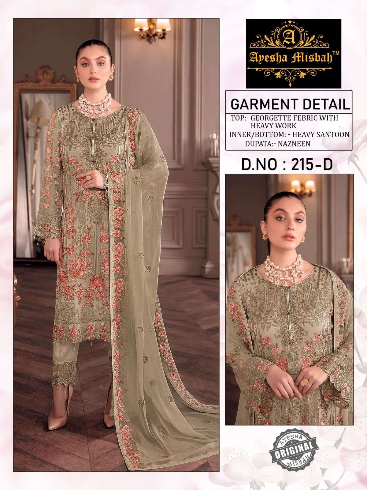 Ayesha Misbah 215 Colours By Fashid Wholesale 215-A To 215-F Series Beautiful Pakistani Suits Stylish Colorful Fancy Casual Wear & Ethnic Wear Heavy Georgette Embroidered Dresses At Wholesale Price