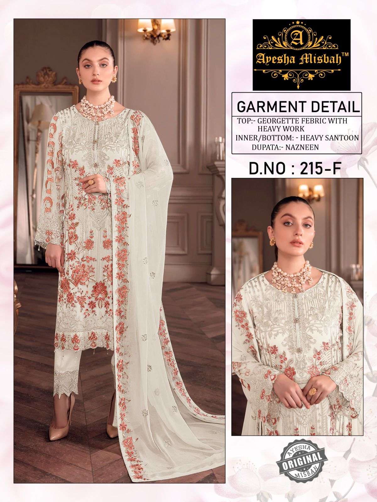 Ayesha Misbah 215 Colours By Fashid Wholesale 215-A To 215-F Series Beautiful Pakistani Suits Stylish Colorful Fancy Casual Wear & Ethnic Wear Heavy Georgette Embroidered Dresses At Wholesale Price