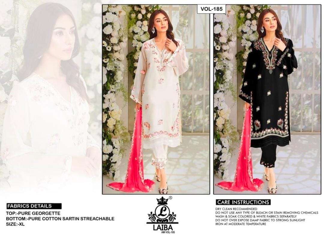 Am Vol-185 By Laiba 01 To 02 Series Beautiful Pakistani Suits Stylish Colorful Fancy Casual Wear & Ethnic Wear Pure Georgette Embroidered Dresses At Wholesale Price