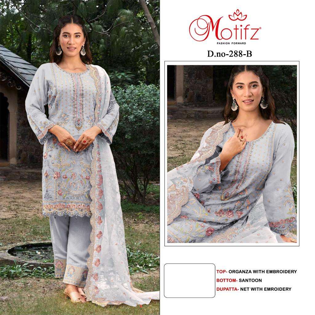 Motifz Hit Design 288 Colours By Motifz 288-A To 288-D Series Beautiful Pakistani Suits Colorful Stylish Fancy Casual Wear & Ethnic Wear Organza Embroidered Dresses At Wholesale Price