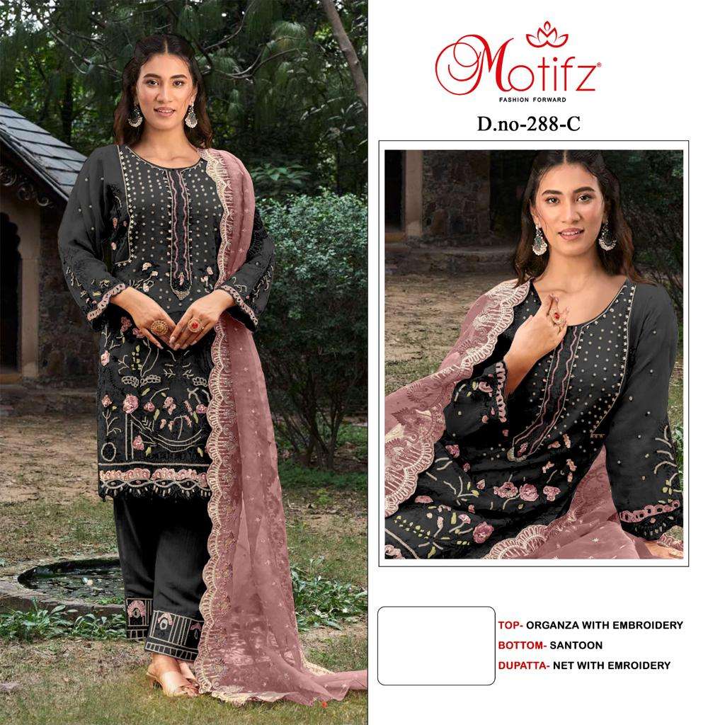Motifz Hit Design 288 Colours By Motifz 288-A To 288-D Series Beautiful Pakistani Suits Colorful Stylish Fancy Casual Wear & Ethnic Wear Organza Embroidered Dresses At Wholesale Price