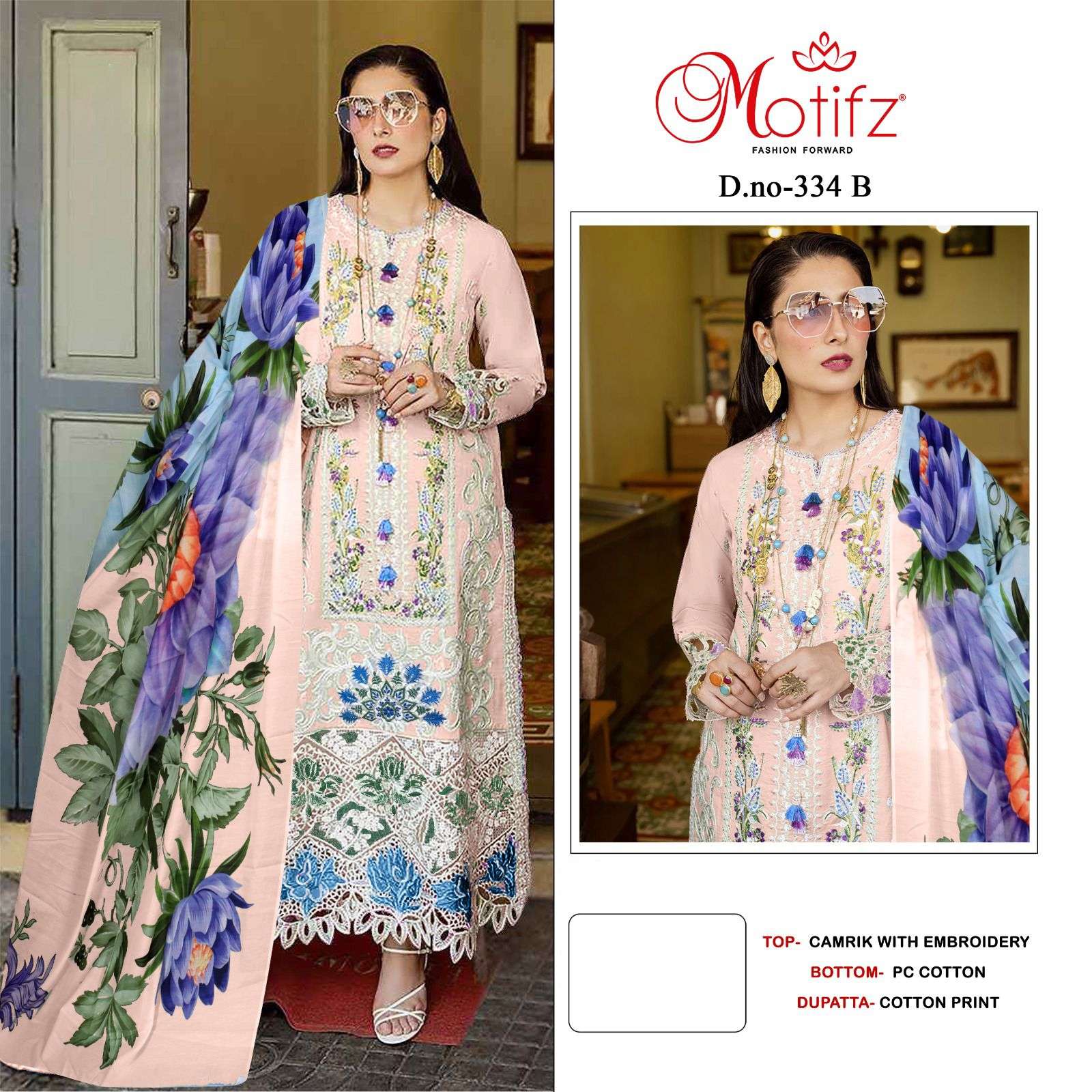 Motifz Hit Design 334 Colours By Motifz 334-A To 334-D Series Beautiful Pakistani Suits Colorful Stylish Fancy Casual Wear & Ethnic Wear Cambric Embroidered Dresses At Wholesale Price