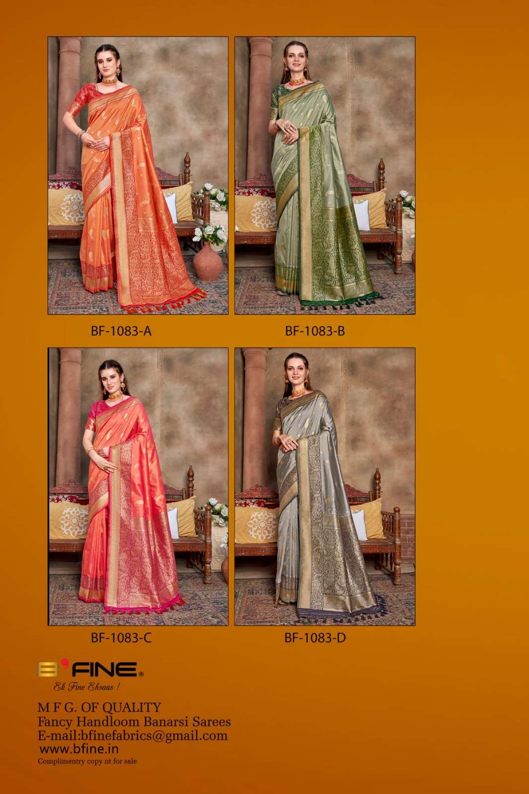 Twinkle By Bfine 1083-A To 1083-D Series Indian Traditional Wear Collection Beautiful Stylish Fancy Colorful Party Wear & Occasional Wear Silk Sarees At Wholesale Price