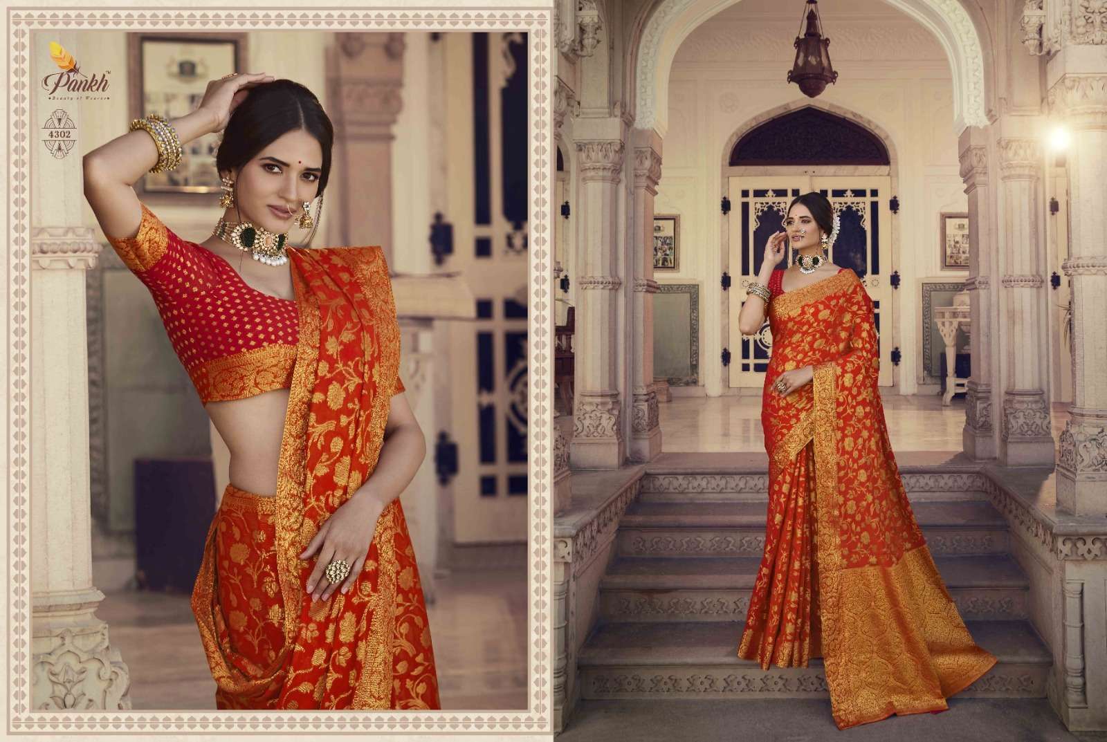 Suhagan Silk Vol-1 By Pankh Creation 4301 To 4313 Series Indian Traditional Wear Collection Beautiful Stylish Fancy Colorful Party Wear & Occasional Wear Chinnon Chiffon Silk Sarees At Wholesale Price