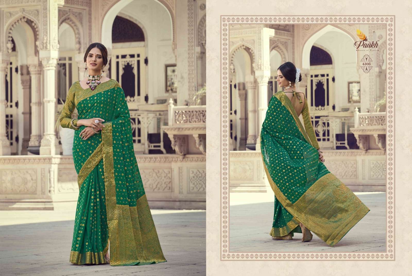Suhagan Silk Vol-1 By Pankh Creation 4301 To 4313 Series Indian Traditional Wear Collection Beautiful Stylish Fancy Colorful Party Wear & Occasional Wear Chinnon Chiffon Silk Sarees At Wholesale Price