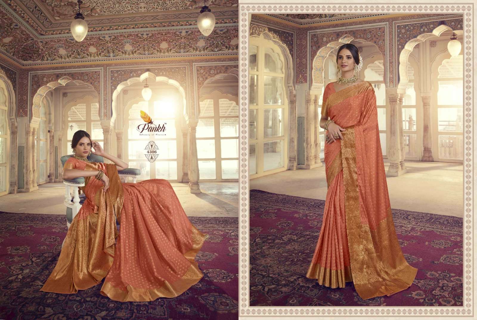 Suhagan Silk Vol-1 By Pankh Creation 4301 To 4313 Series Indian Traditional Wear Collection Beautiful Stylish Fancy Colorful Party Wear & Occasional Wear Chinnon Chiffon Silk Sarees At Wholesale Price