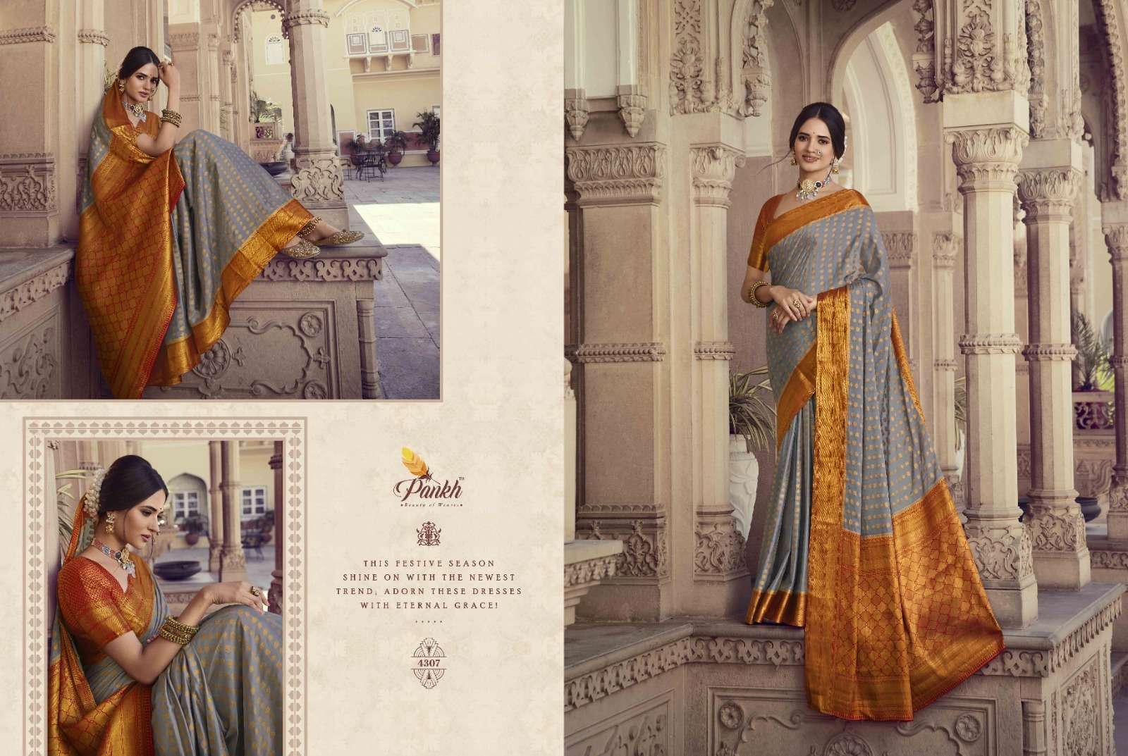 Suhagan Silk Vol-1 By Pankh Creation 4301 To 4313 Series Indian Traditional Wear Collection Beautiful Stylish Fancy Colorful Party Wear & Occasional Wear Chinnon Chiffon Silk Sarees At Wholesale Price