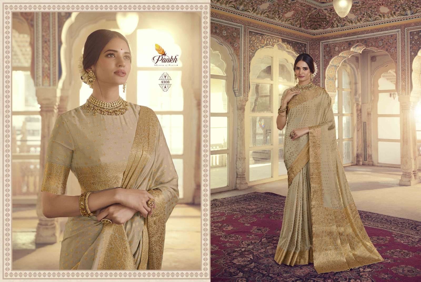 Suhagan Silk Vol-1 By Pankh Creation 4301 To 4313 Series Indian Traditional Wear Collection Beautiful Stylish Fancy Colorful Party Wear & Occasional Wear Chinnon Chiffon Silk Sarees At Wholesale Price