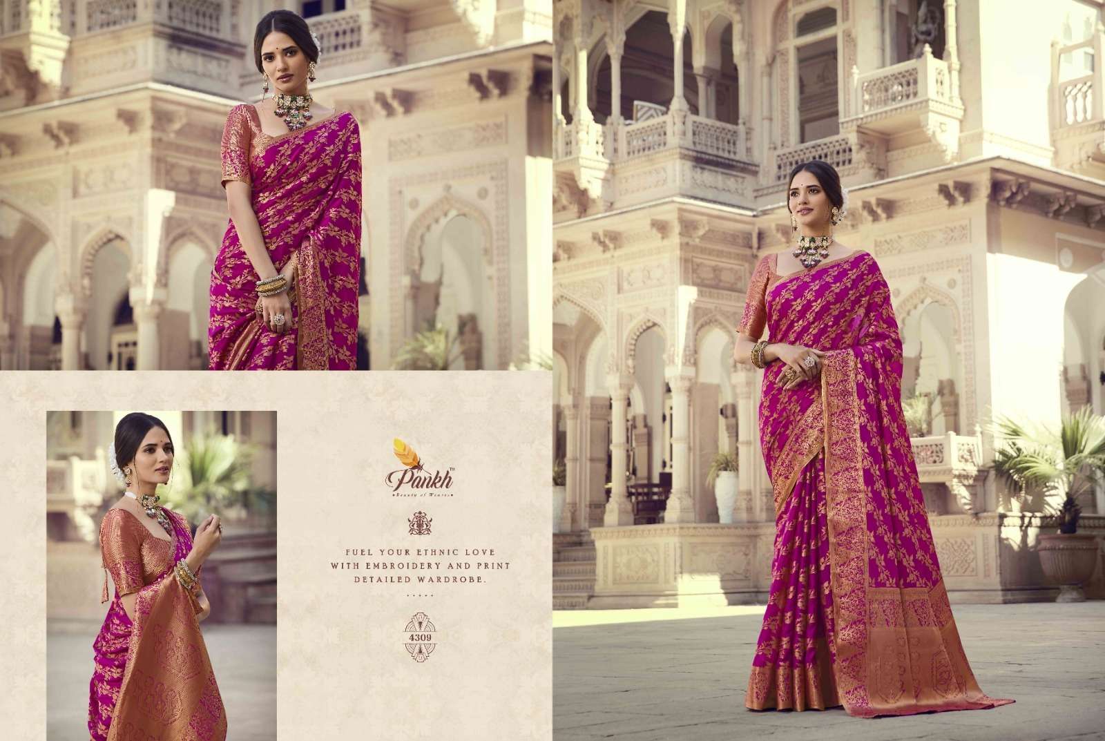Suhagan Silk Vol-1 By Pankh Creation 4301 To 4313 Series Indian Traditional Wear Collection Beautiful Stylish Fancy Colorful Party Wear & Occasional Wear Chinnon Chiffon Silk Sarees At Wholesale Price