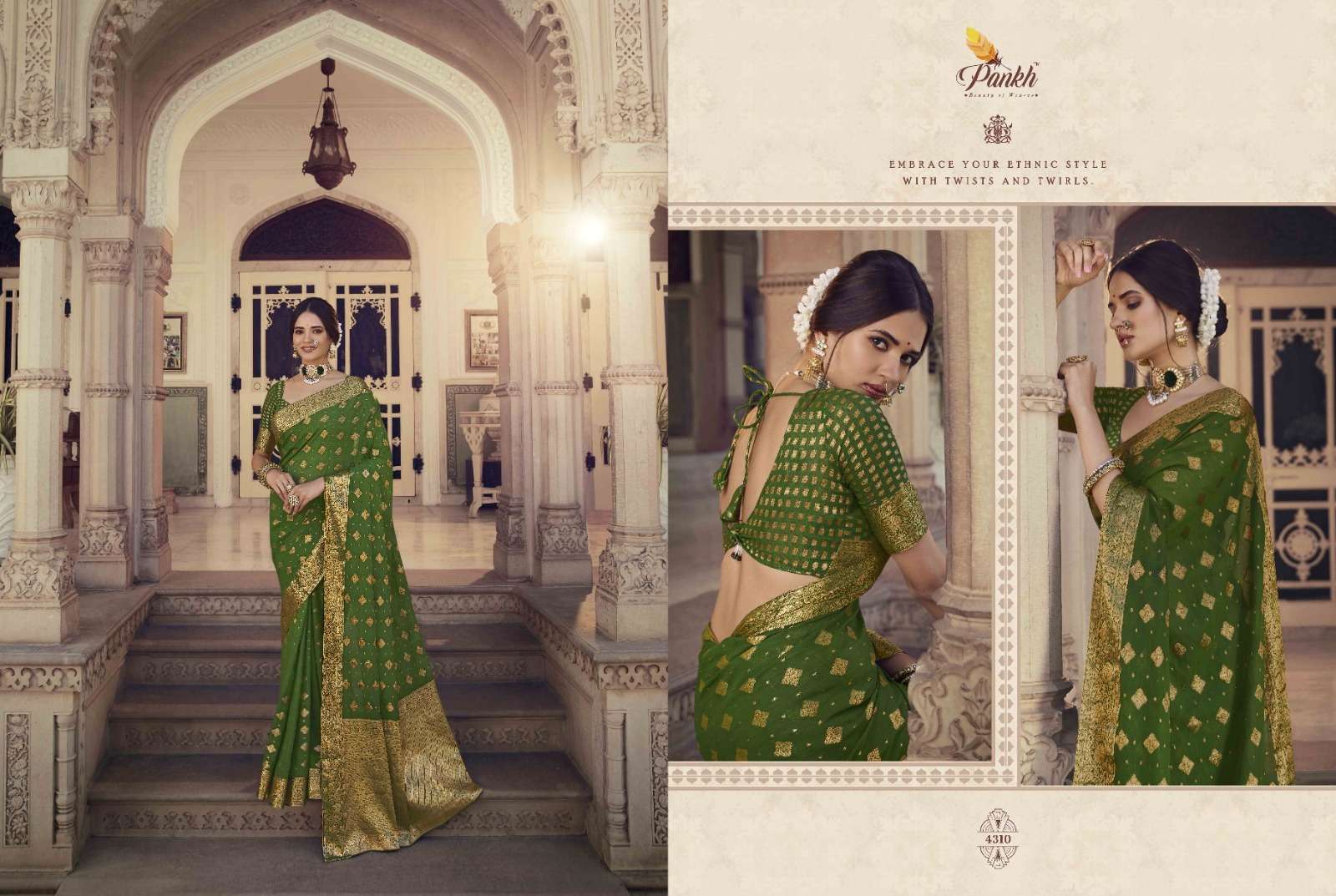 Suhagan Silk Vol-1 By Pankh Creation 4301 To 4313 Series Indian Traditional Wear Collection Beautiful Stylish Fancy Colorful Party Wear & Occasional Wear Chinnon Chiffon Silk Sarees At Wholesale Price