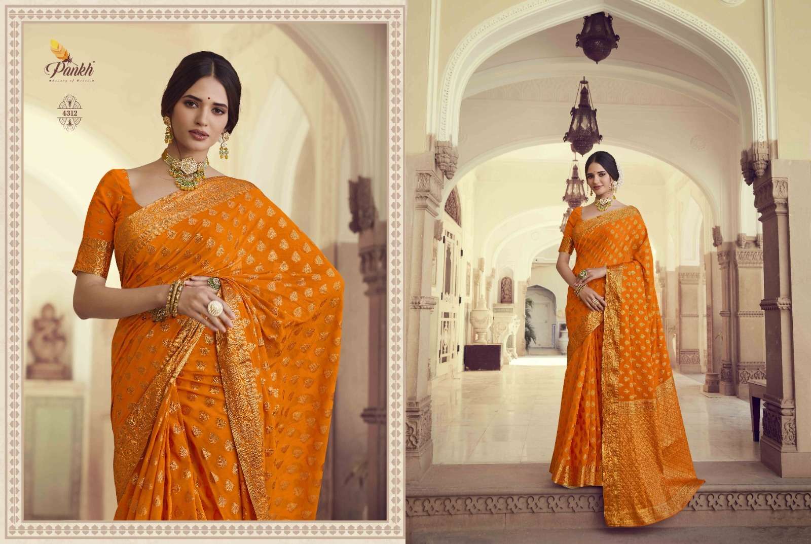 Suhagan Silk Vol-1 By Pankh Creation 4301 To 4313 Series Indian Traditional Wear Collection Beautiful Stylish Fancy Colorful Party Wear & Occasional Wear Chinnon Chiffon Silk Sarees At Wholesale Price