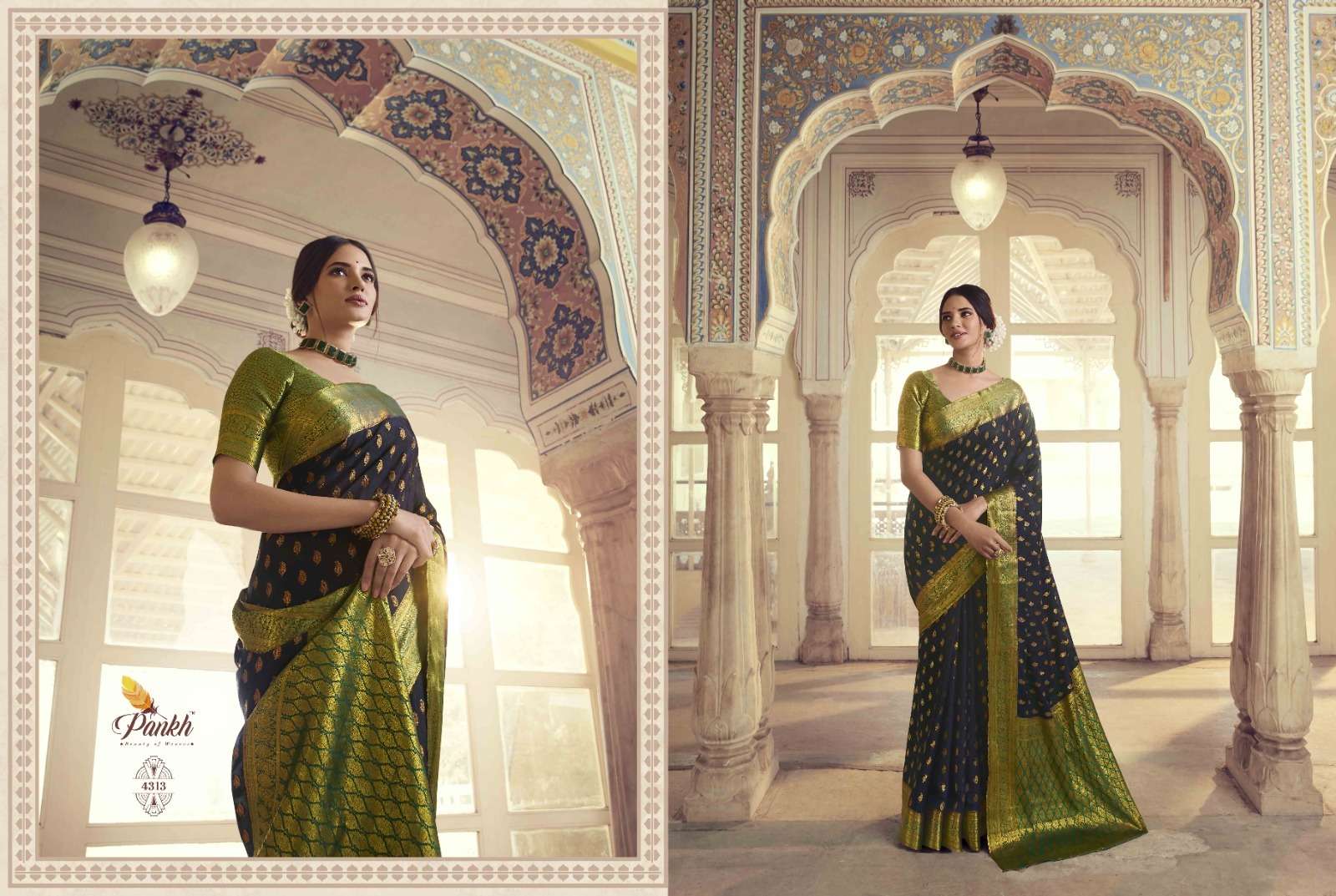 Suhagan Silk Vol-1 By Pankh Creation 4301 To 4313 Series Indian Traditional Wear Collection Beautiful Stylish Fancy Colorful Party Wear & Occasional Wear Chinnon Chiffon Silk Sarees At Wholesale Price