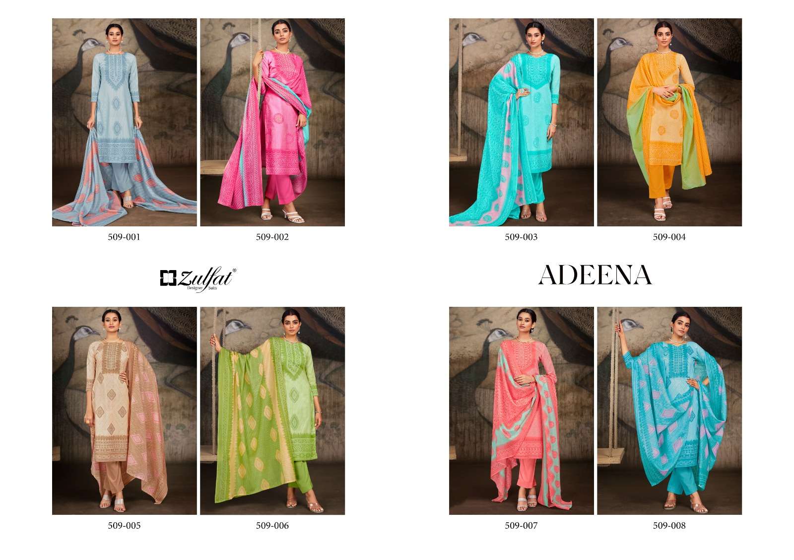 Adeena By Zulfat 509-001 To 509-008 Series Beautiful Stylish Suits Fancy Colorful Casual Wear & Ethnic Wear & Ready To Wear Pure Cotton Printed Dresses At Wholesale Price