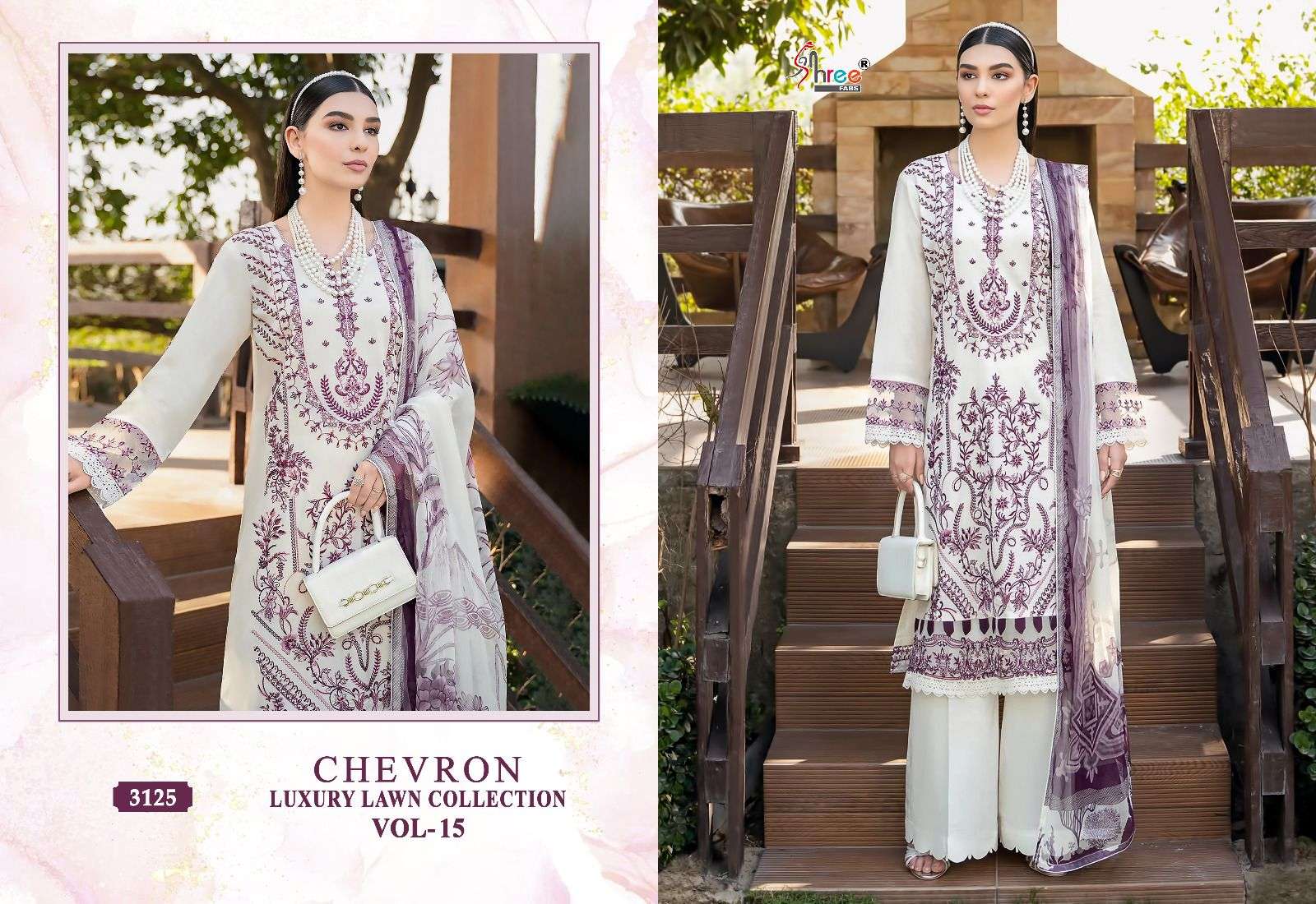 Chevron Luxury Lawn Collection Vol-15 By Shree Fabs 3124 To 3131 Series Designer Pakistani Suits Beautiful Fancy Stylish Colorful Party Wear & Occasional Wear Pure Lawn With Embroidery Dresses At Wholesale Price