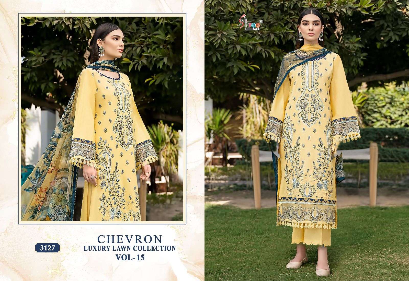 Chevron Luxury Lawn Collection Vol-15 By Shree Fabs 3124 To 3131 Series Designer Pakistani Suits Beautiful Fancy Stylish Colorful Party Wear & Occasional Wear Pure Lawn With Embroidery Dresses At Wholesale Price