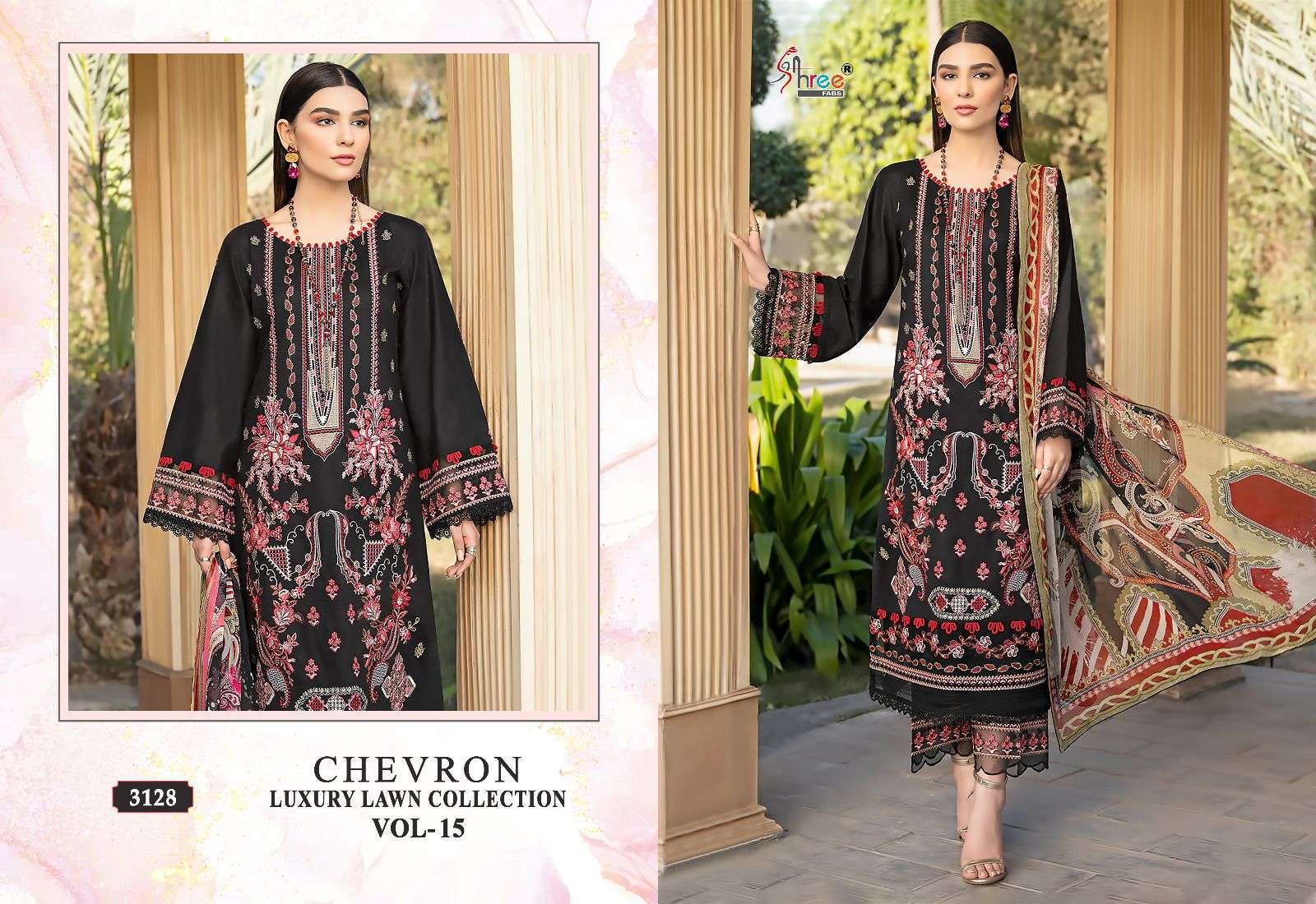 Chevron Luxury Lawn Collection Vol-15 By Shree Fabs 3124 To 3131 Series Designer Pakistani Suits Beautiful Fancy Stylish Colorful Party Wear & Occasional Wear Pure Lawn With Embroidery Dresses At Wholesale Price