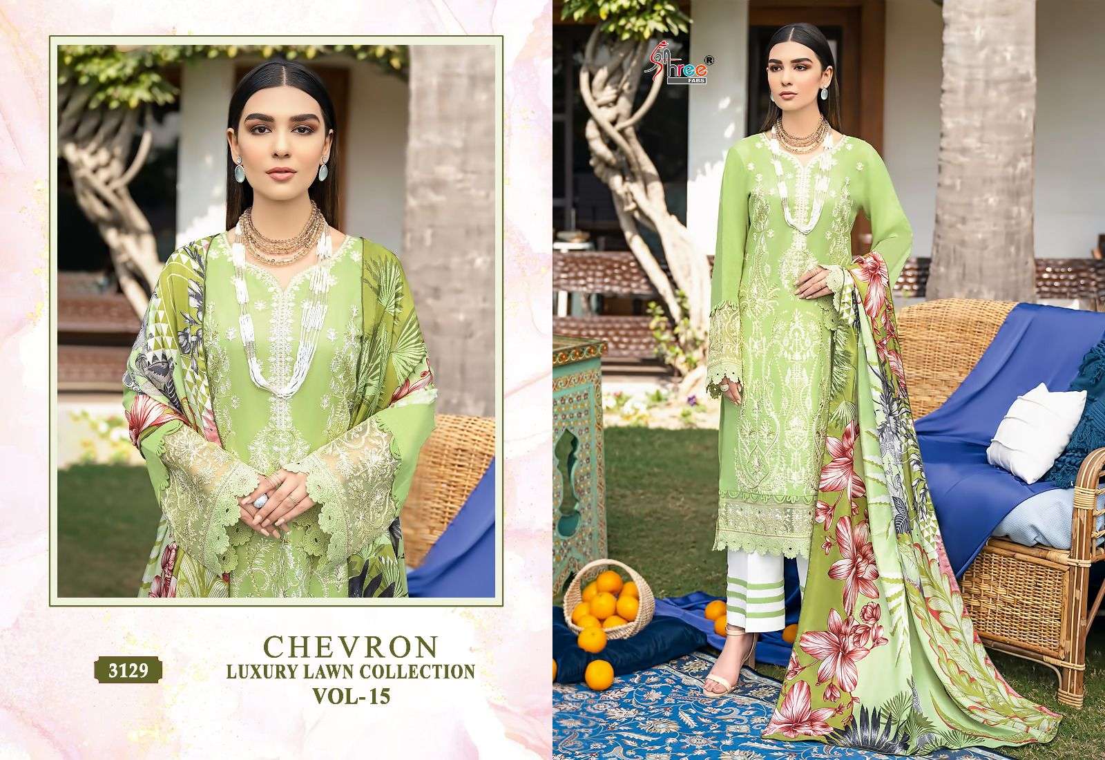 Chevron Luxury Lawn Collection Vol-15 By Shree Fabs 3124 To 3131 Series Designer Pakistani Suits Beautiful Fancy Stylish Colorful Party Wear & Occasional Wear Pure Lawn With Embroidery Dresses At Wholesale Price
