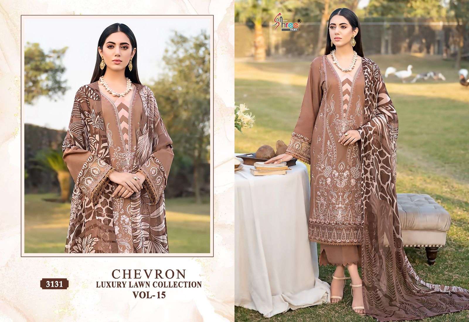 Chevron Luxury Lawn Collection Vol-15 By Shree Fabs 3124 To 3131 Series Designer Pakistani Suits Beautiful Fancy Stylish Colorful Party Wear & Occasional Wear Pure Lawn With Embroidery Dresses At Wholesale Price