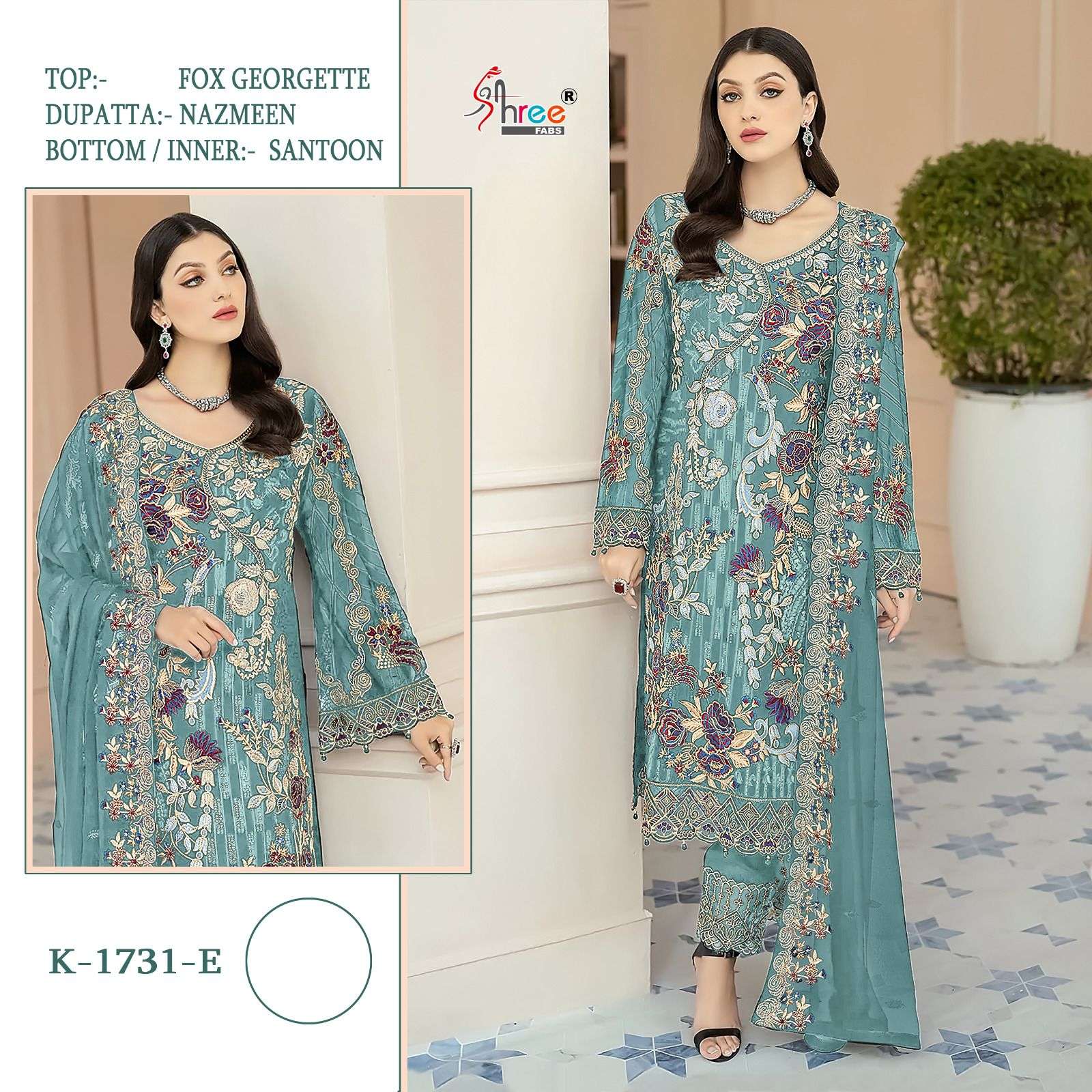 Shree Fabs Hit Design K-1731 Colours Vol-2 By Shree Fabs K-1731-E To K-1731-H Series Beautiful Stylish Suits Fancy Colorful Casual Wear & Ethnic Wear & Ready To Wear Faux Georgette Embroidery Dresses At Wholesale Price
