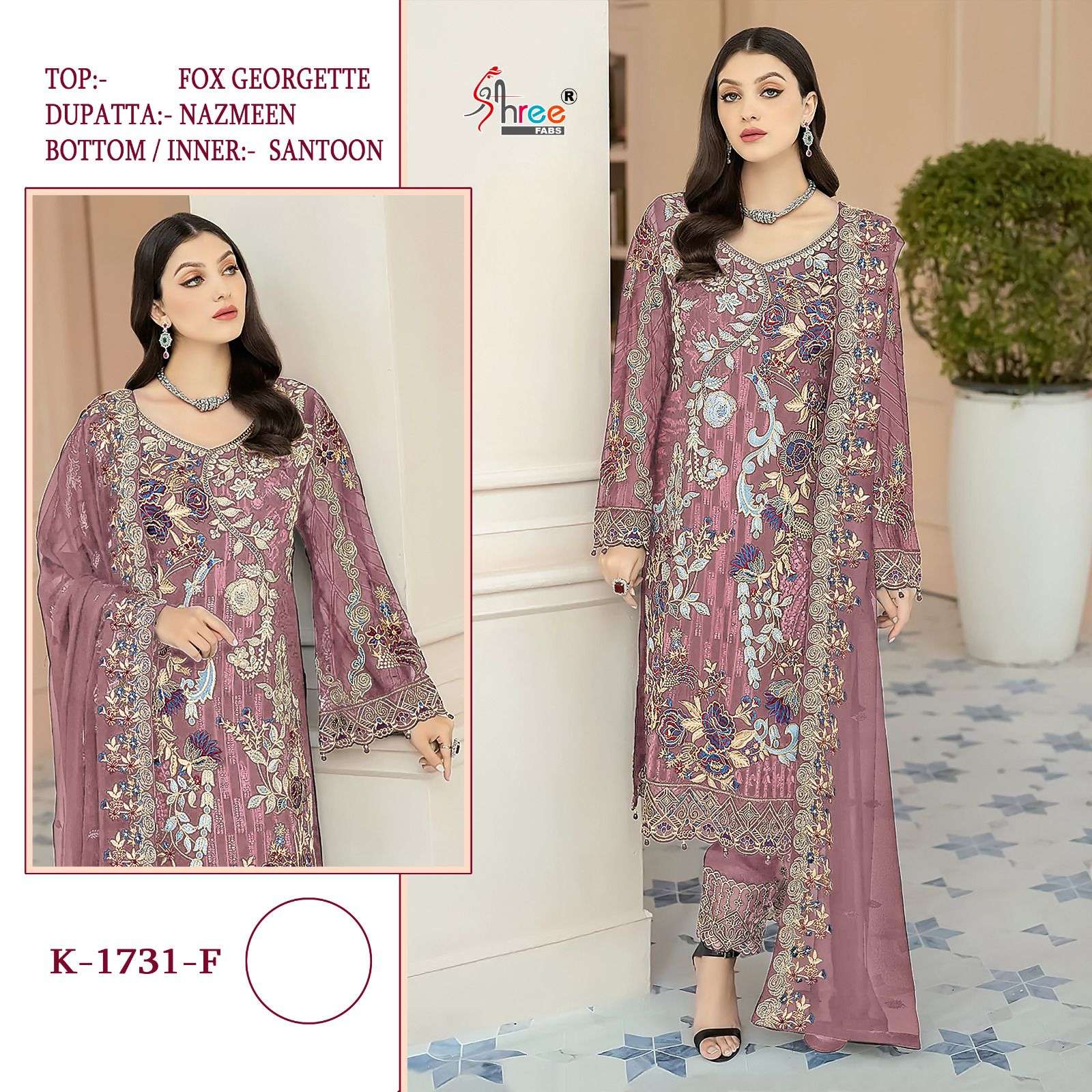 Shree Fabs Hit Design K-1731 Colours Vol-2 By Shree Fabs K-1731-E To K-1731-H Series Beautiful Stylish Suits Fancy Colorful Casual Wear & Ethnic Wear & Ready To Wear Faux Georgette Embroidery Dresses At Wholesale Price