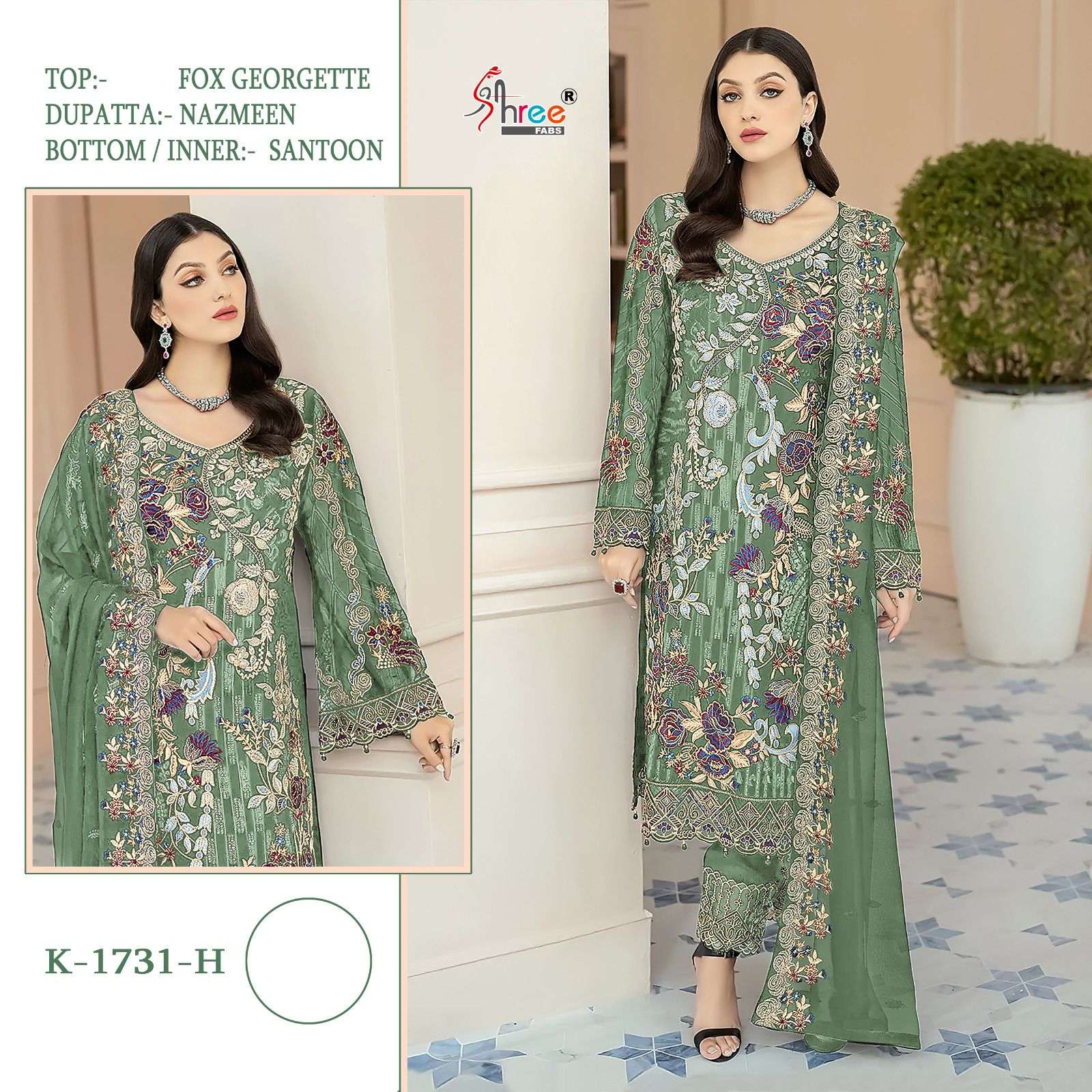 Shree Fabs Hit Design K-1731 Colours Vol-2 By Shree Fabs K-1731-E To K-1731-H Series Beautiful Stylish Suits Fancy Colorful Casual Wear & Ethnic Wear & Ready To Wear Faux Georgette Embroidery Dresses At Wholesale Price