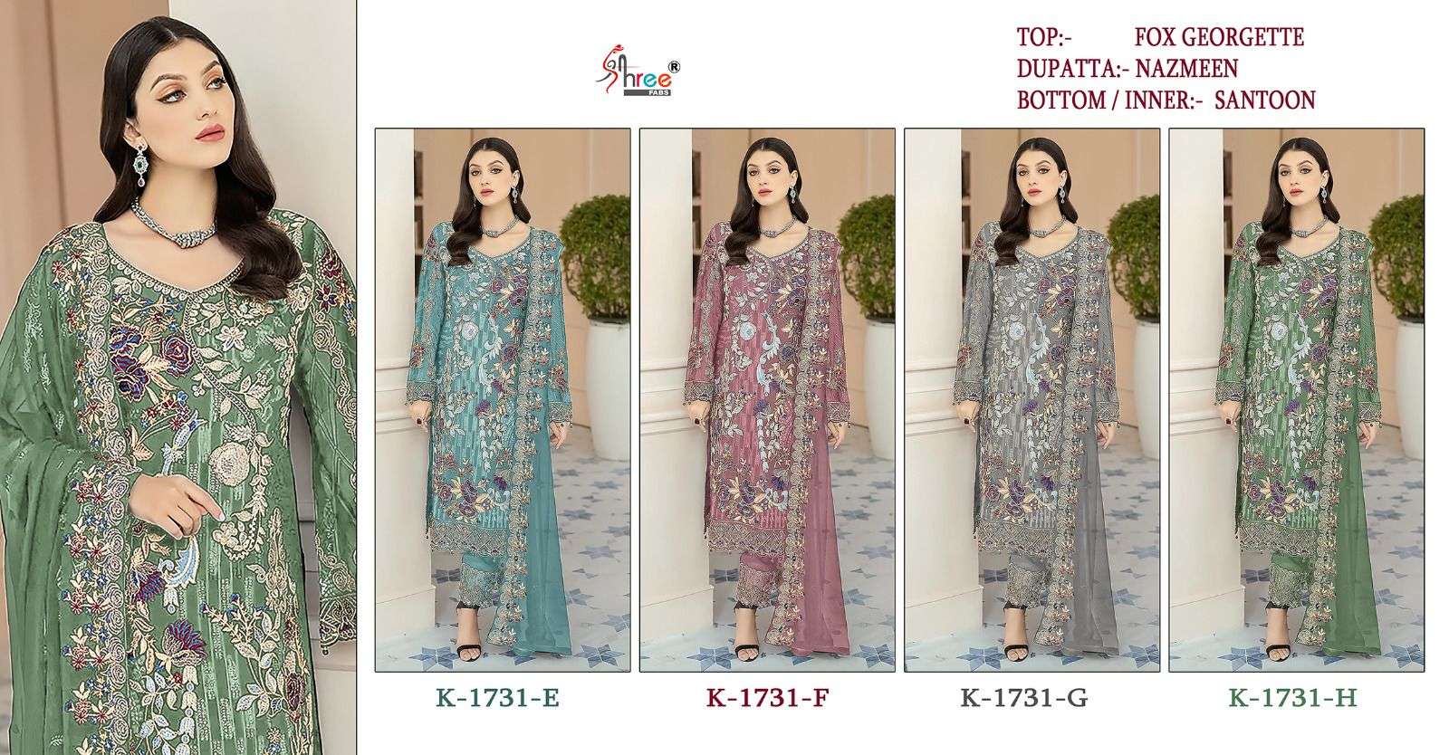 Shree Fabs Hit Design K-1731 Colours Vol-2 By Shree Fabs K-1731-E To K-1731-H Series Beautiful Stylish Suits Fancy Colorful Casual Wear & Ethnic Wear & Ready To Wear Faux Georgette Embroidery Dresses At Wholesale Price