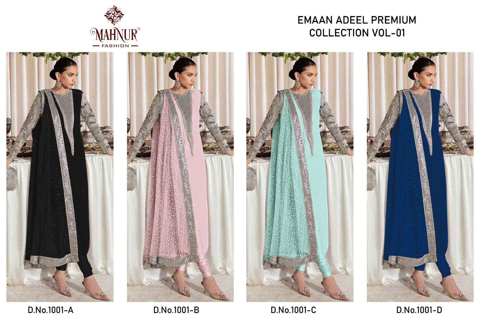 Emaan Adeel Premium Collection Vol-1 By Mahnur Fashion 1001-A To 1001-D Series Beautiful Winter Collection Pakistani Suits Stylish Fancy Colorful Casual Wear & Ethnic Wear Heavy Georgette Embroidery Dresses At Wholesale Price