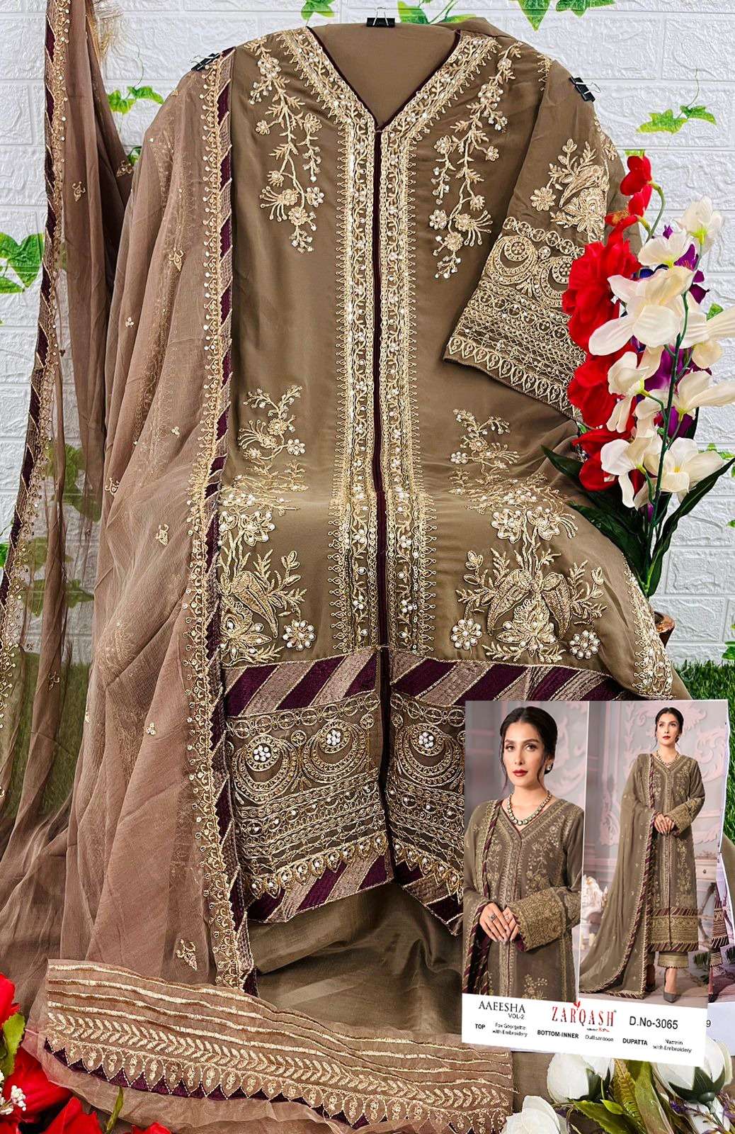 Zarqash Hit Design 3065 By Zarqash Designer Festive Pakistani Suits Collection Beautiful Stylish Fancy Colorful Party Wear & Occasional Wear Faux Georgette Embroidered Dresses At Wholesale Price