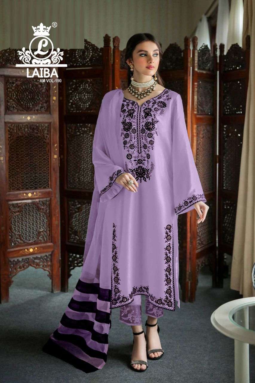 Am Vol-190 By Laiba 190-A To 190-D Series Beautiful Pakistani Suits Stylish Colorful Fancy Casual Wear & Ethnic Wear Pure Georgette Embroidered Dresses At Wholesale Price