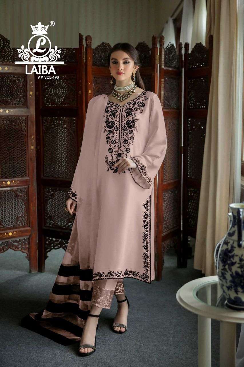 Am Vol-190 By Laiba 190-A To 190-D Series Beautiful Pakistani Suits Stylish Colorful Fancy Casual Wear & Ethnic Wear Pure Georgette Embroidered Dresses At Wholesale Price