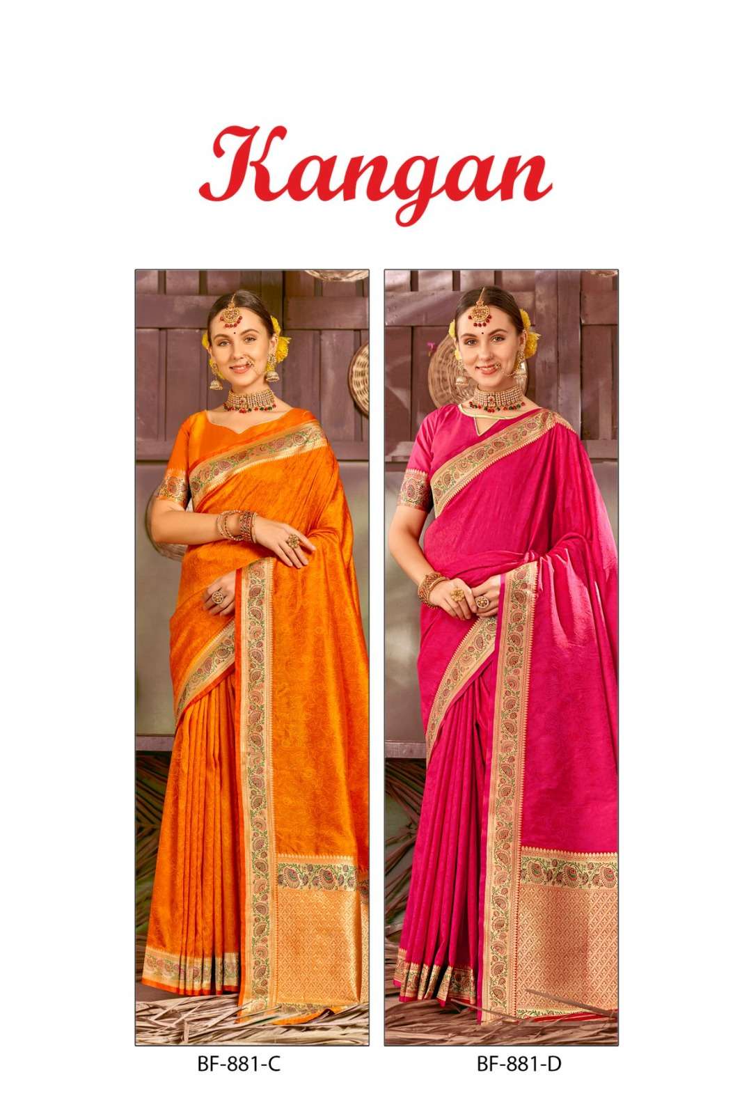 Kangan By Bfine 881-A To 881-D Series Indian Traditional Wear Collection Beautiful Stylish Fancy Colorful Party Wear & Occasional Wear Silk Sarees At Wholesale Price