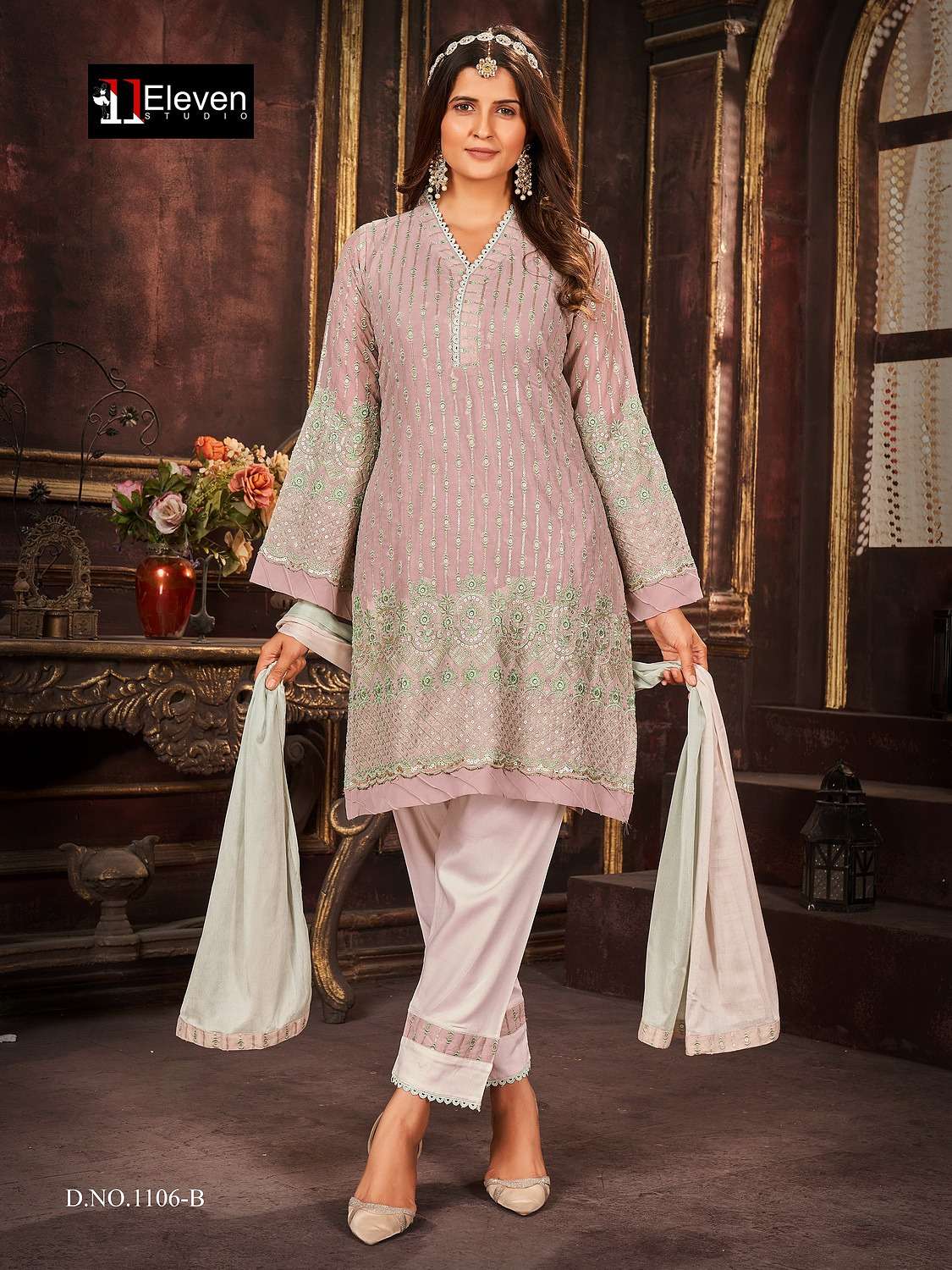 Eleven 1106 Colours By Eleven 1106-A To 1106-B Series Beautiful Pakistani Suits Colorful Stylish Fancy Casual Wear & Ethnic Wear Pure Georgette Embroidered Dresses At Wholesale Price