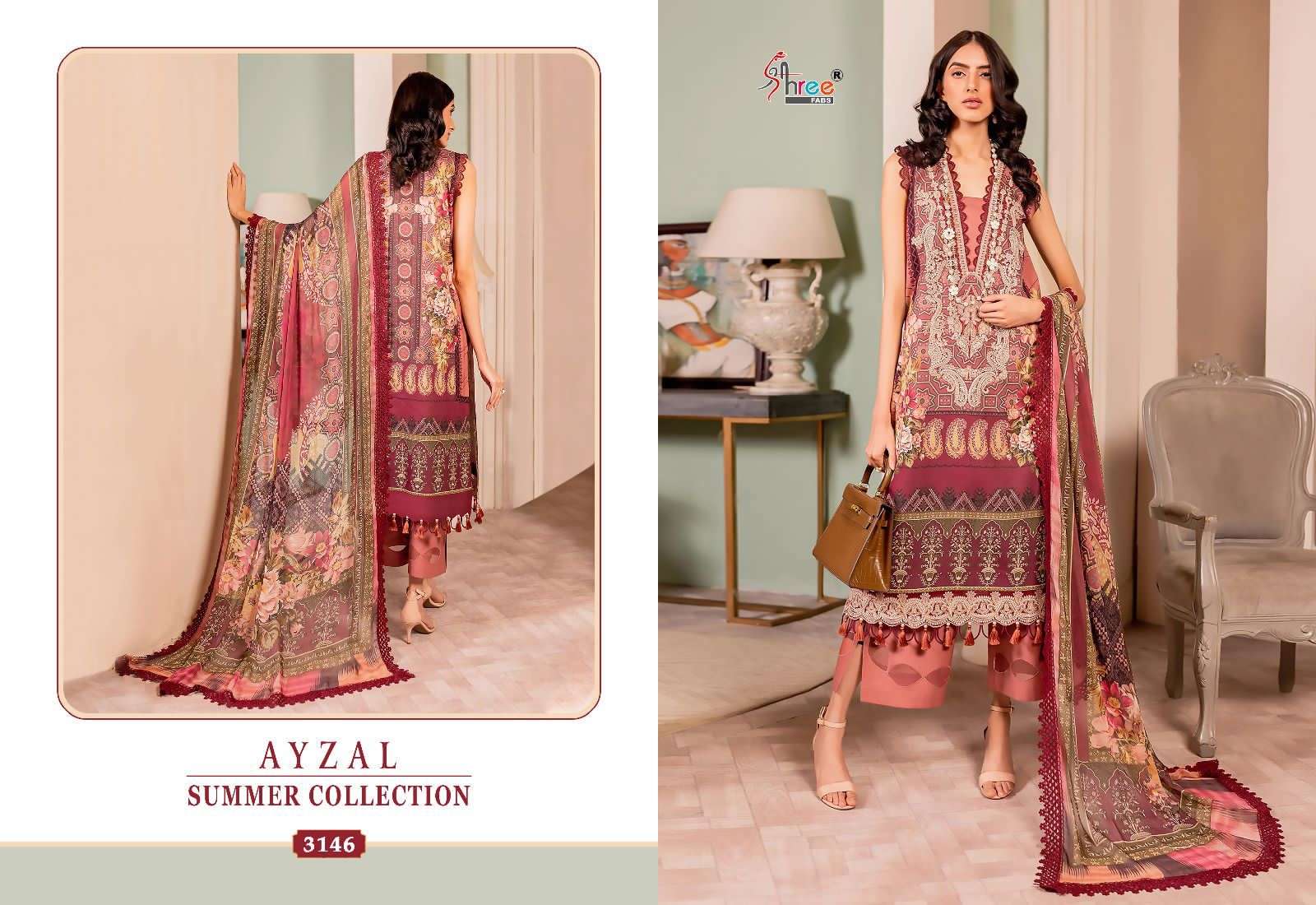 Ayzal Summer Collection By Shree Fabs 3146 To 3151 Series Beautiful Pakistani Suits Colorful Stylish Fancy Casual Wear & Ethnic Wear Pure Cotton Embroidered Dresses At Wholesale Price