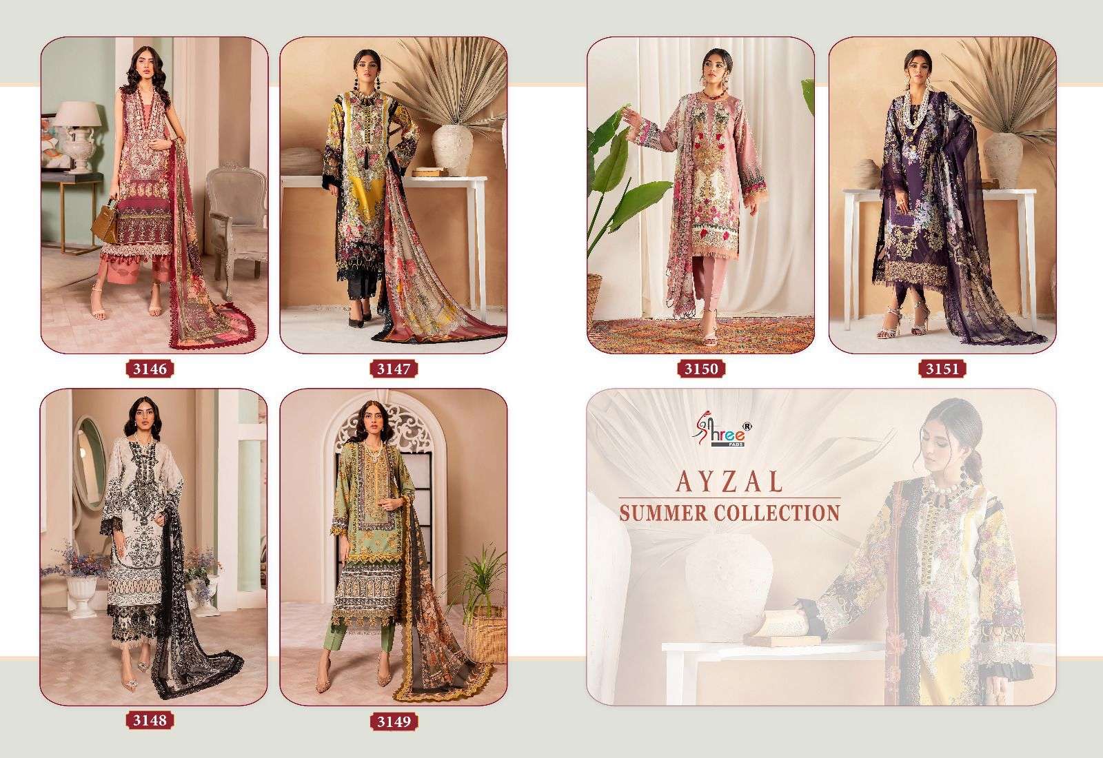 Ayzal Summer Collection By Shree Fabs 3146 To 3151 Series Beautiful Pakistani Suits Colorful Stylish Fancy Casual Wear & Ethnic Wear Pure Cotton Embroidered Dresses At Wholesale Price