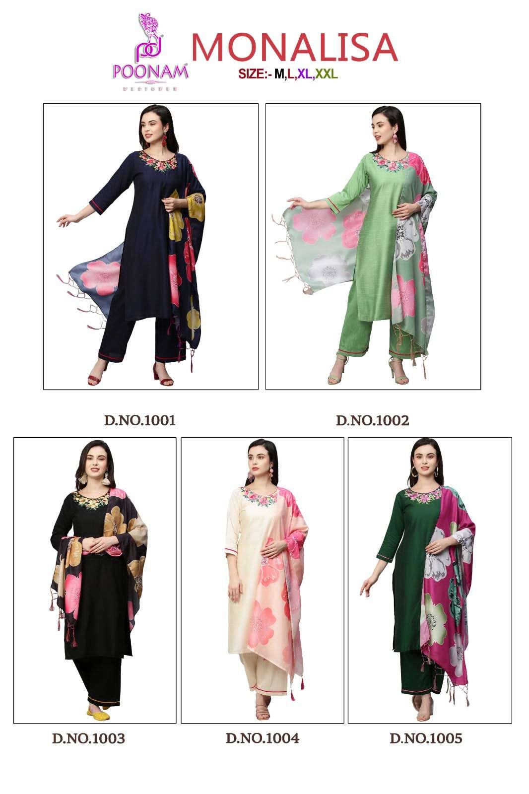 Monalisa By Poonam Designer 1001 To 1005 Series Designer Anarkali Suits Beautiful Fancy Colorful Stylish Party Wear & Occasional Wear Cotton Embroidered Dresses At Wholesale Price