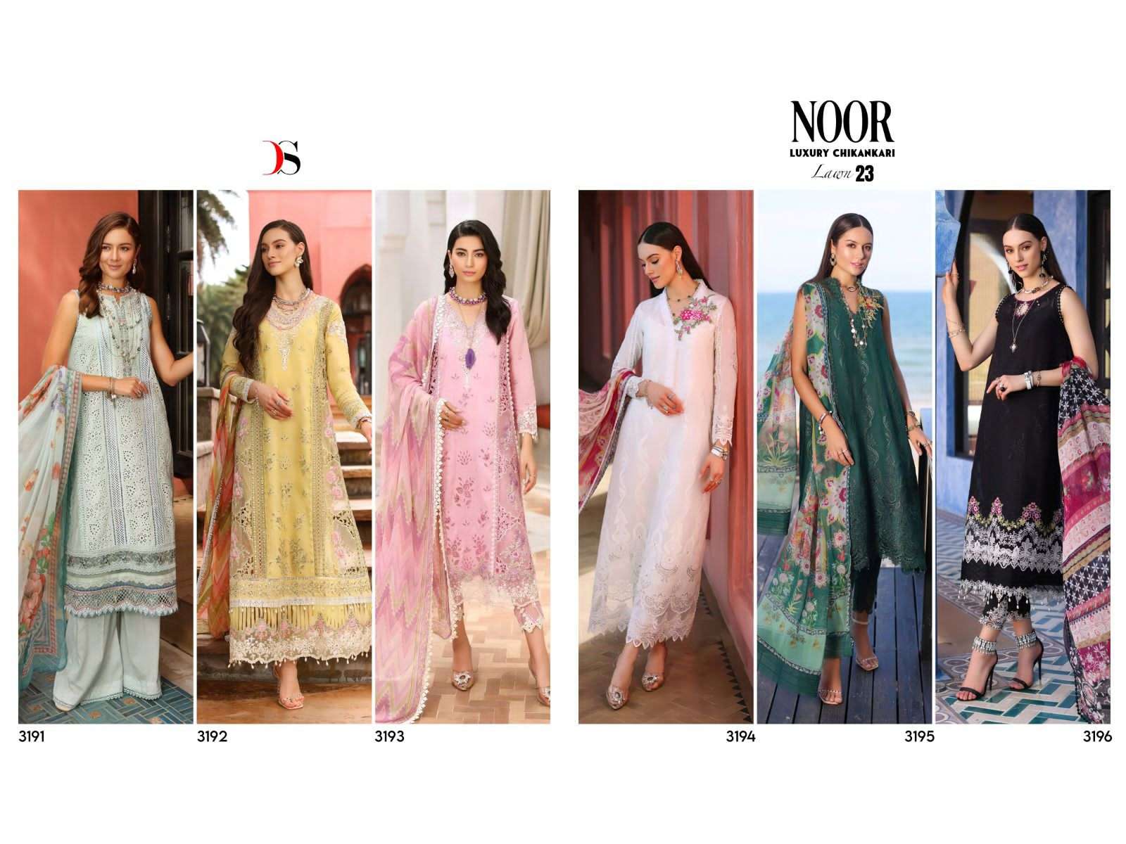 Noor Luxury Chikankari Lawn-23 By Deepsy Suits 3191 To 3196 Series Designer Pakistani Suits Beautiful Fancy Stylish Colorful Party Wear & Occasional Wear Pure Cambric Cotton With Embroidery Dresses At Wholesale Price