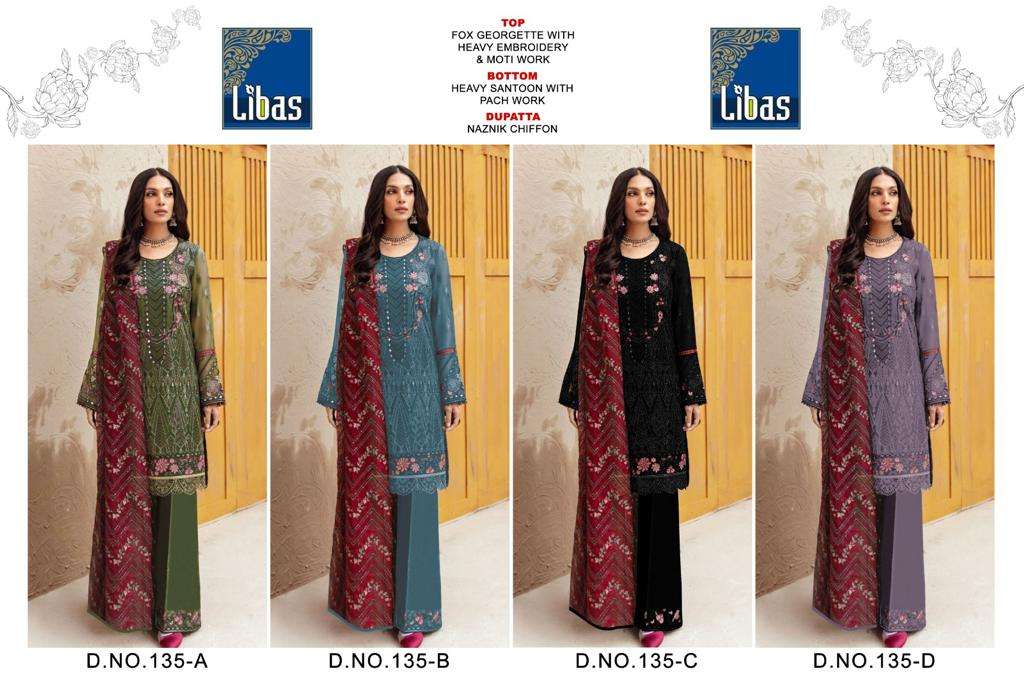 Libas 135 Colours By Libas 135-A To 135-D Series Beautiful Stylish Pakistani Suits Fancy Colorful Casual Wear & Ethnic Wear & Ready To Wear Faux Georgette Embroidered Dresses At Wholesale Price
