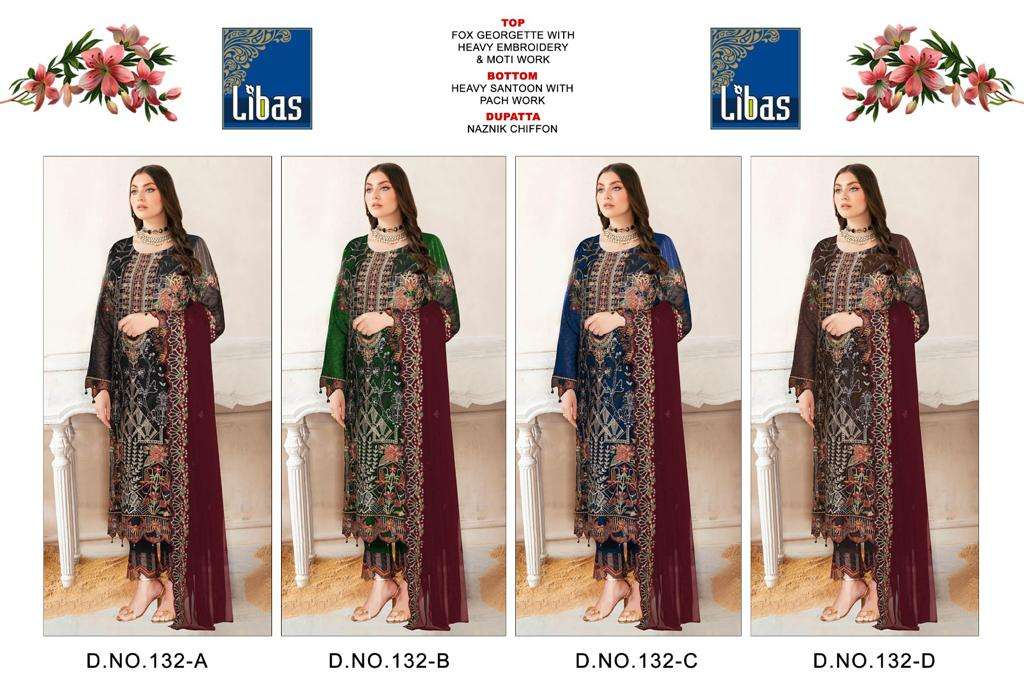 Libas 132 Colours By Libas 132-A To 132-D Series Beautiful Stylish Pakistani Suits Fancy Colorful Casual Wear & Ethnic Wear & Ready To Wear Faux Georgette Embroidered Dresses At Wholesale Price